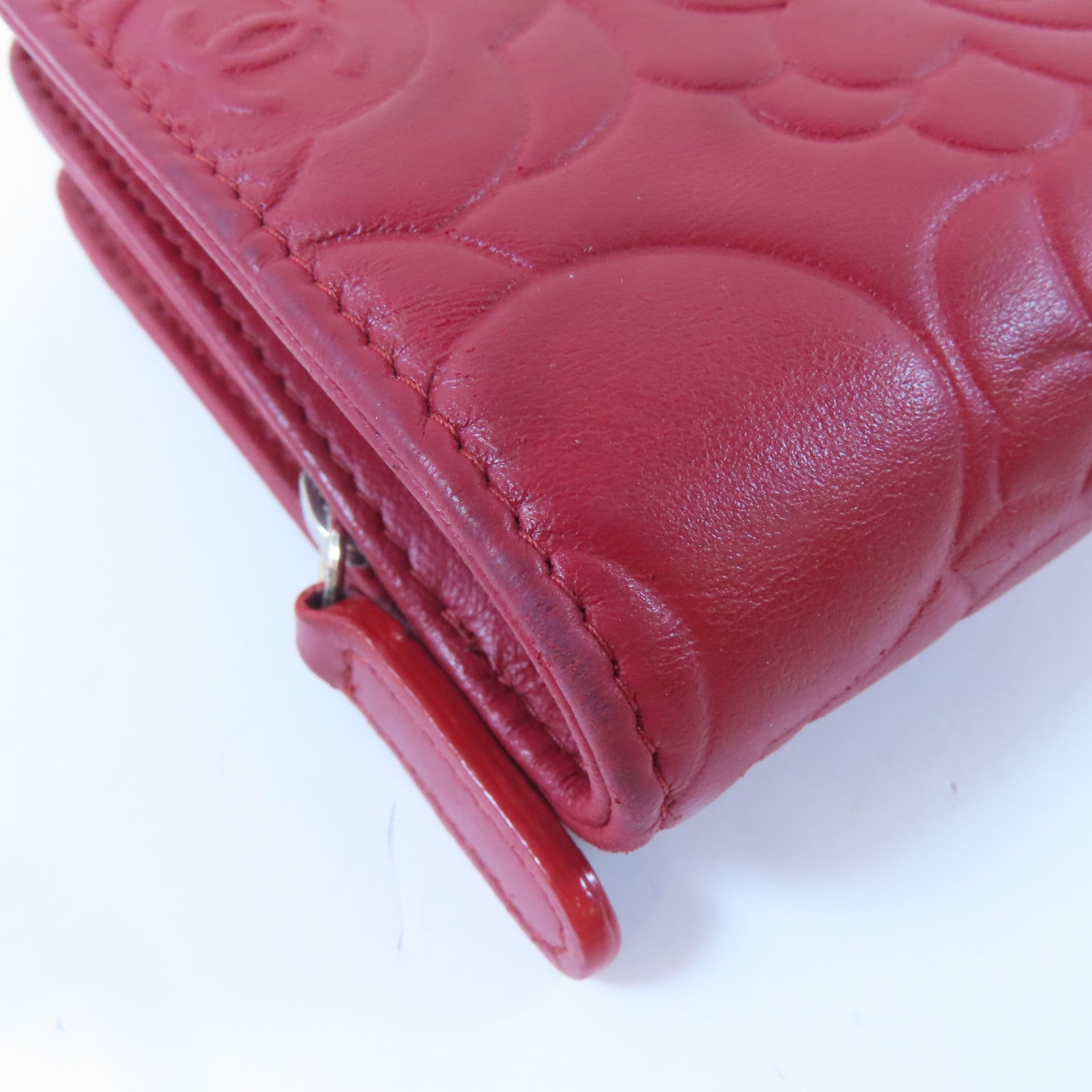 CHANEL 羊皮皮革Wallet銀扣錢包紅色