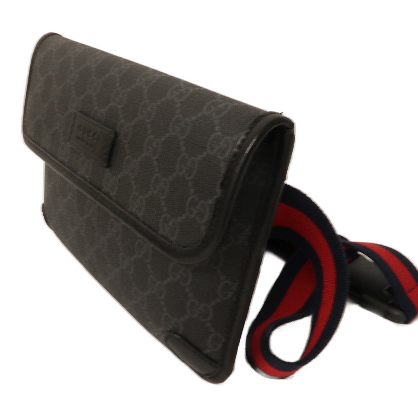 GUCCI 塗層帆布Shoulder Bag銀扣肩背袋黑色
