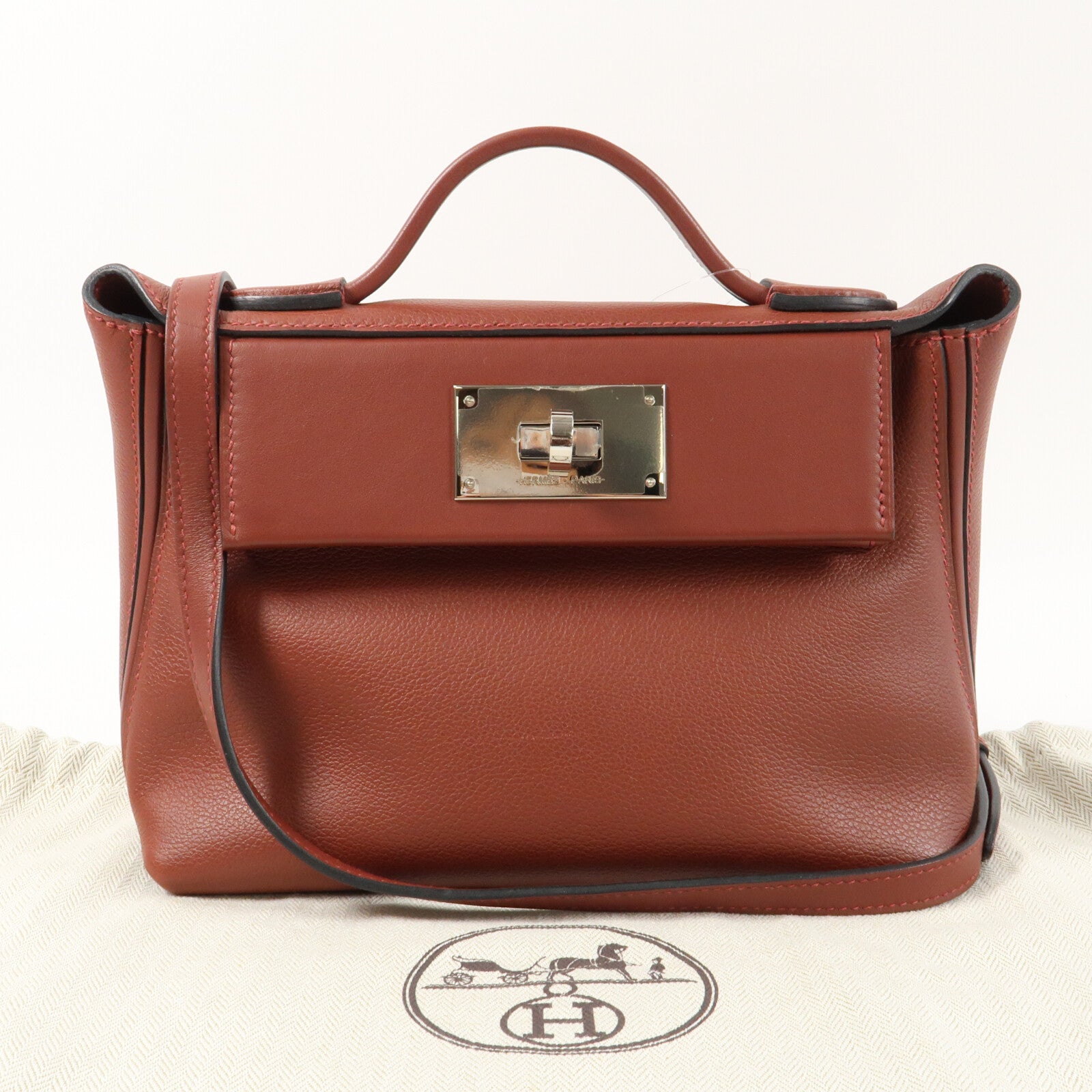 HERMES Evercolor皮革24/24 Mini銀扣手挽肩背兩用袋Rougeh