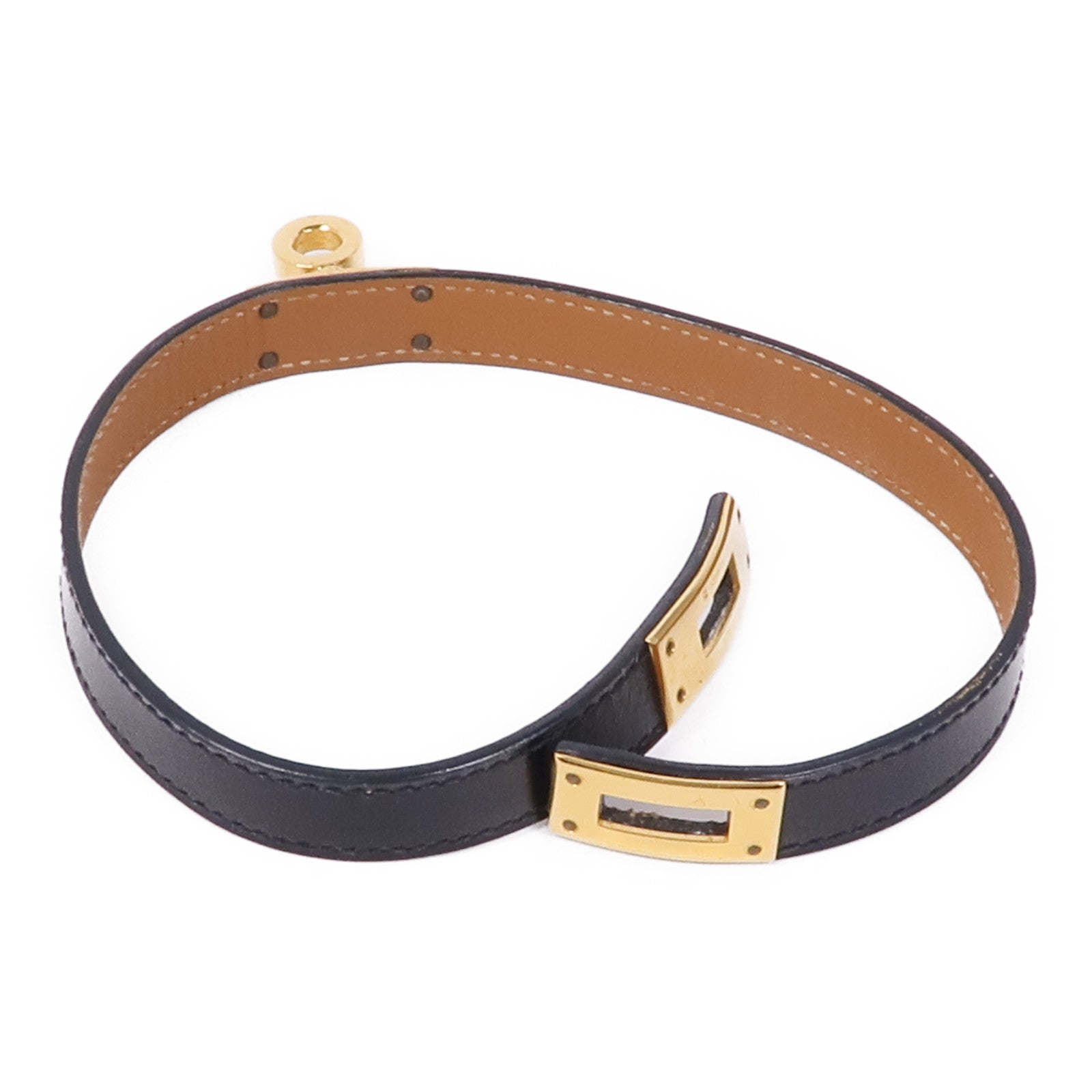 HERMES Box皮革Kelly Double Tour Bracelet金扣手鐲
