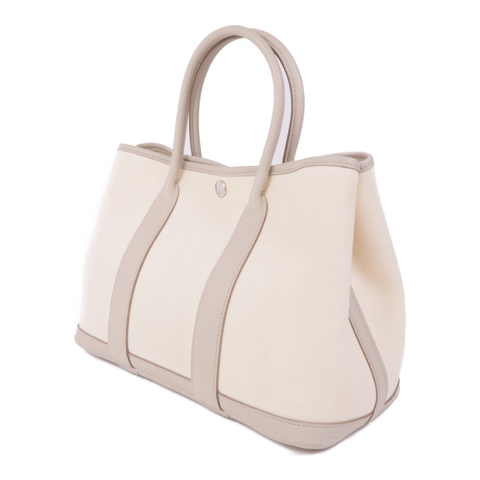 HERMES Toile Chevron帆布Garden Party TPM銀扣手挽袋Beton