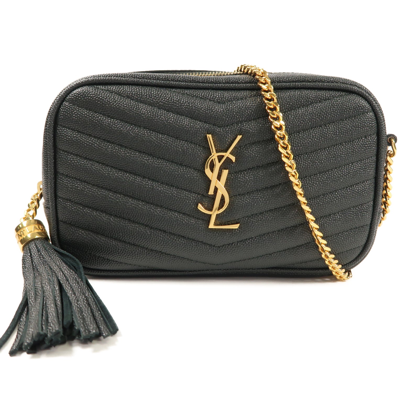 YVES SAINT LAURENT 牛皮皮革Shoulder Bag金扣鏈帶肩背袋