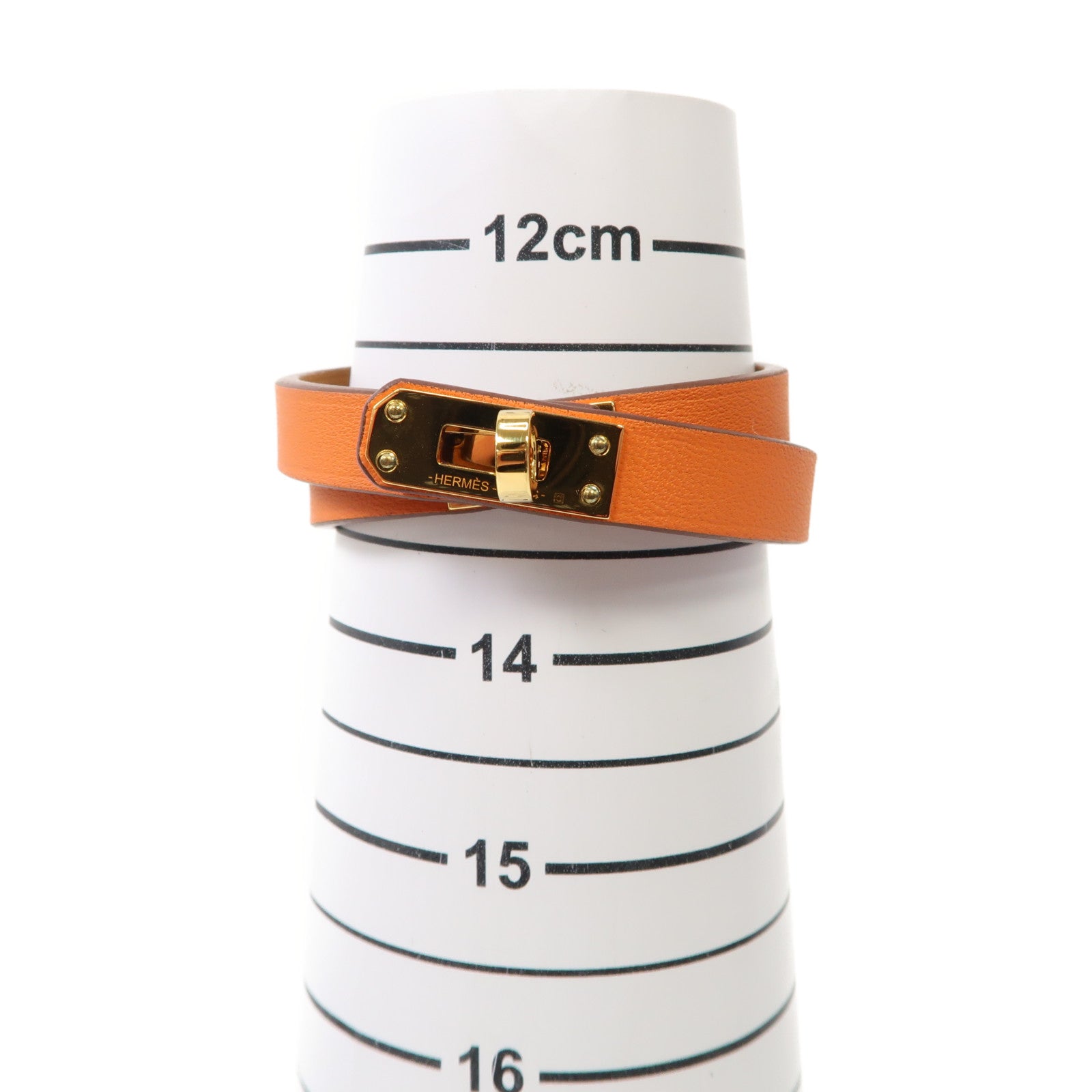 HERMES Swift皮革Mini Kelly Double Tour Bracelet金扣手鏈橙色