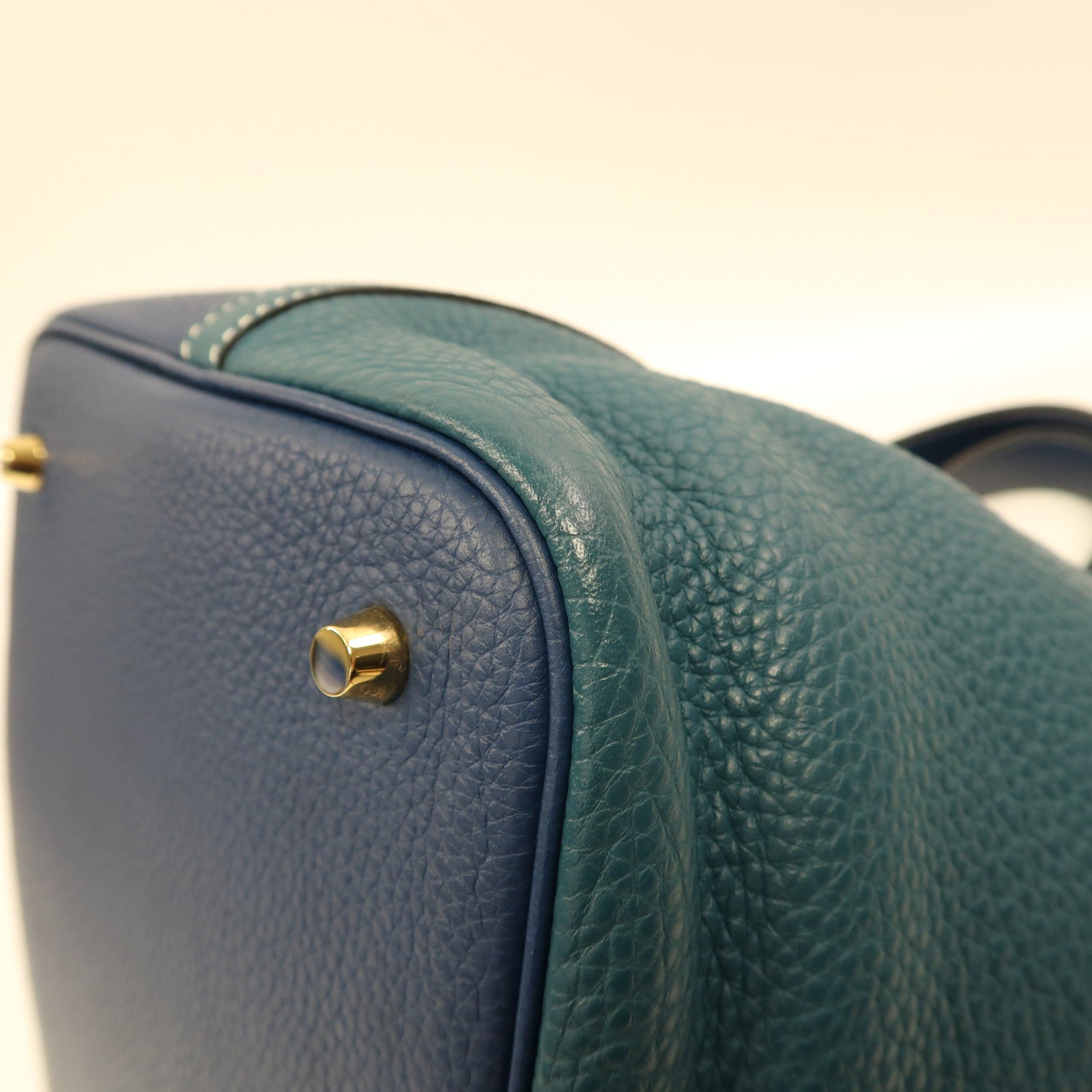 HERMES Clemence皮革Picotin MM金扣手挽袋S4 Deep Blue深邃藍/W0 Vert Bosphore博斯普魯斯綠