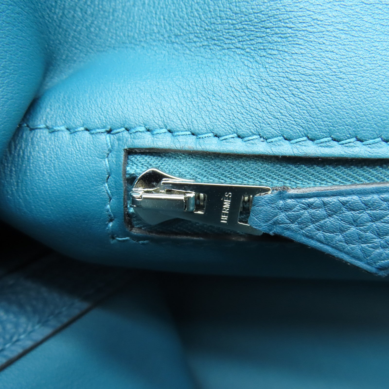 HERMES Evercolor皮革24/24 35cm银色/金色Colvert蓝色