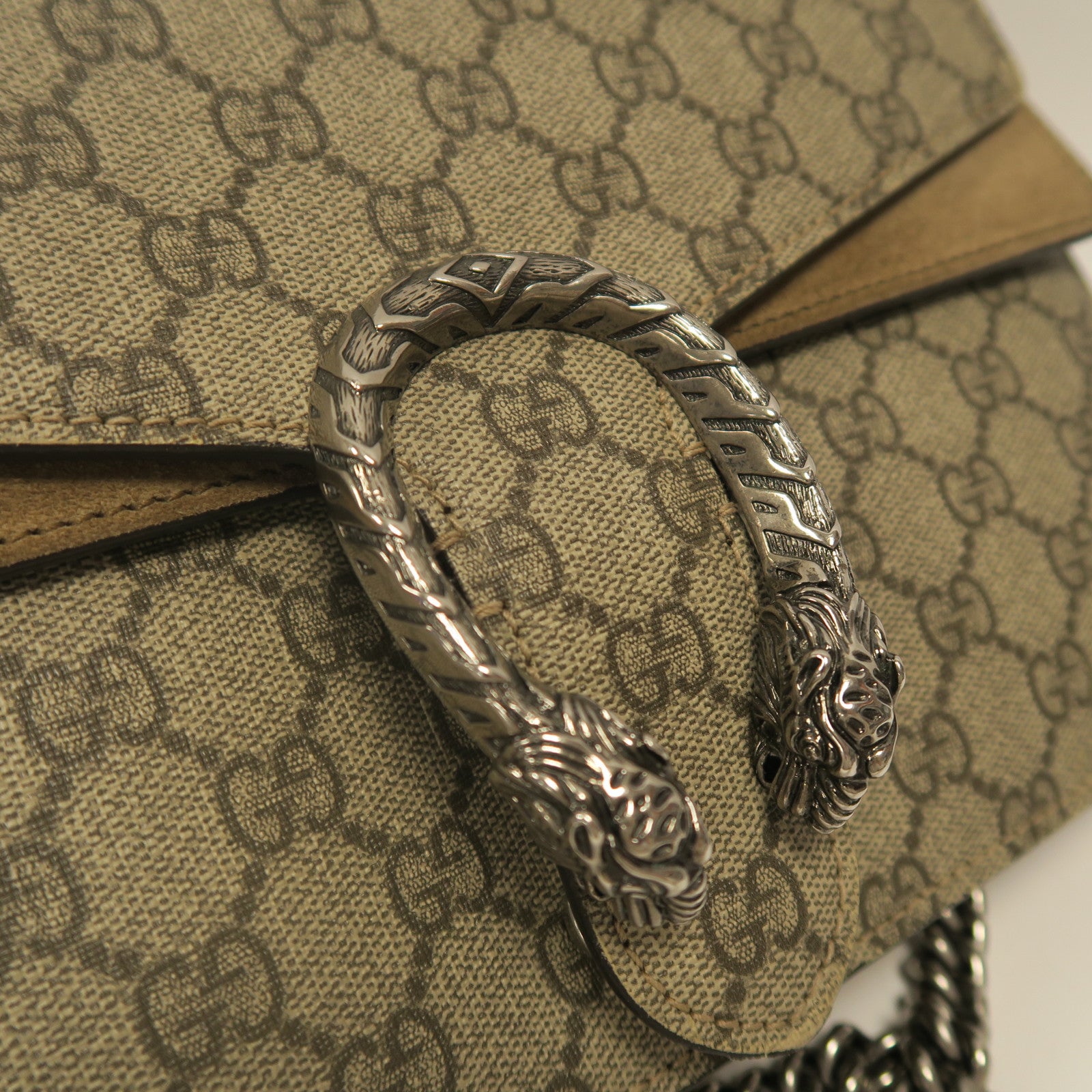 GUCCI 【激減優惠】塗層帆布Shoulder Bag銀扣鏈帶肩背袋啡色