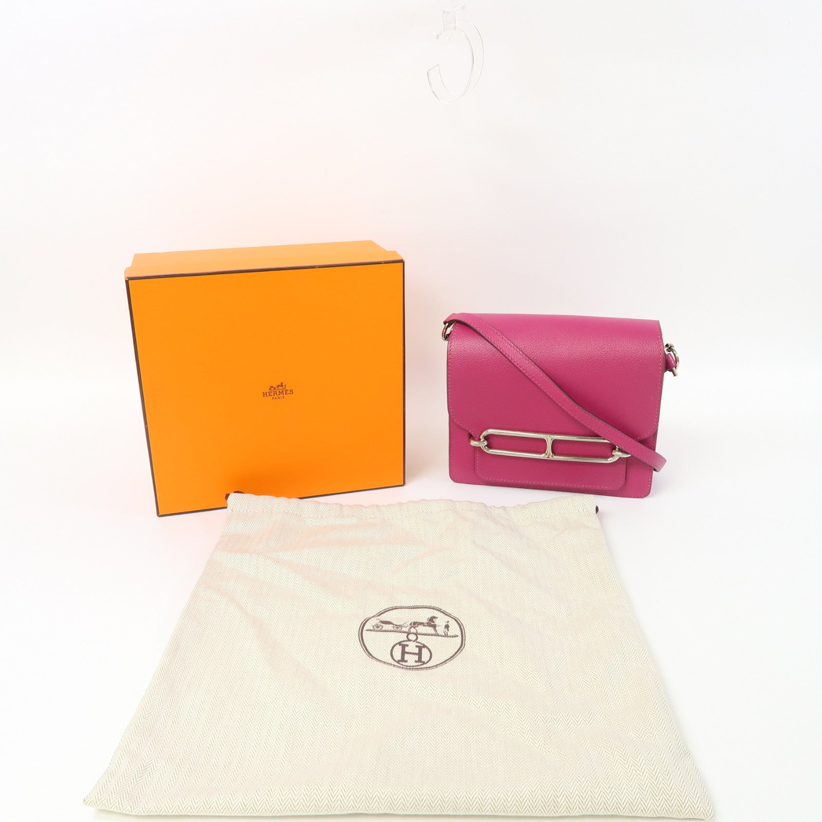 HERMES 【激減優惠】Evercolor皮革Mini Roulis銀扣肩背袋木蘭粉色