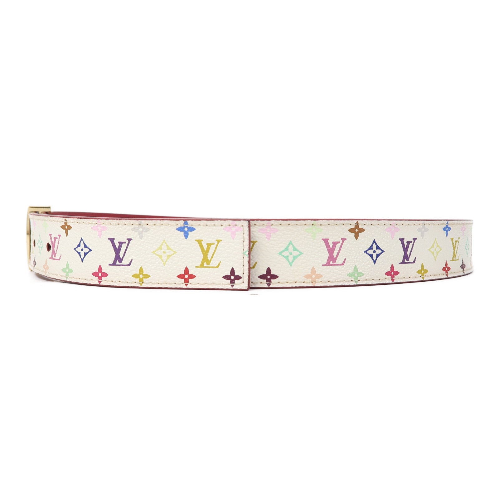 LOUIS VUITTON Monogram Multicolore Blet 90cm皮帶白色/粉紅色