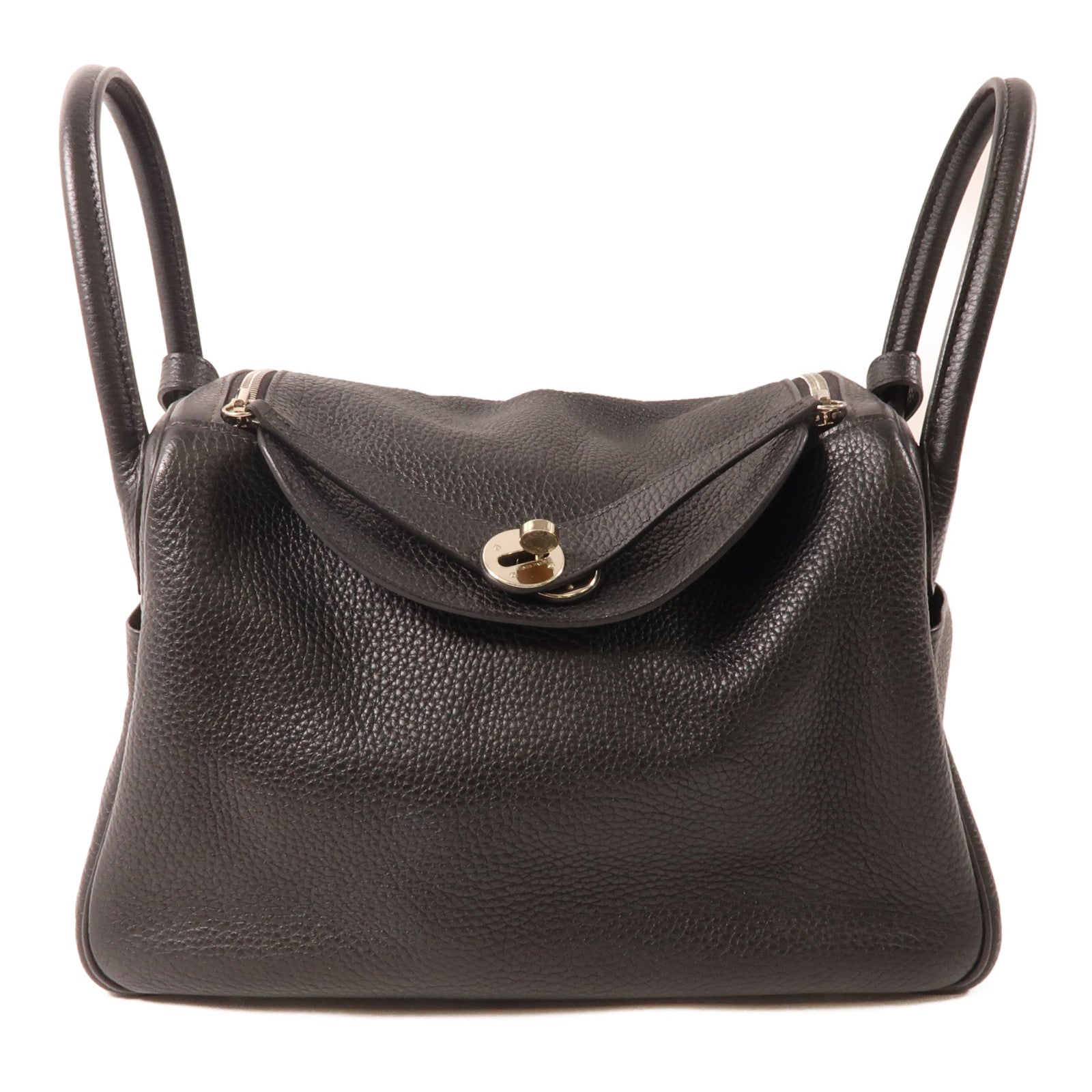 HERMES Clemence皮革Lindy 30銀扣肩背袋Noir黑色