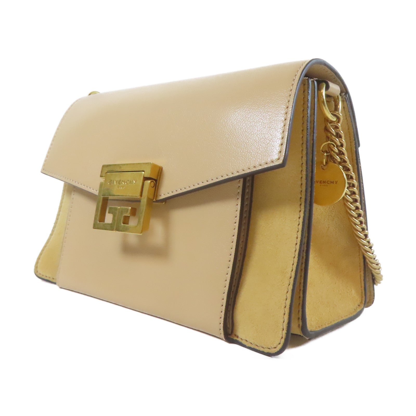 GIVENCHY 【激減優惠】牛皮皮革Shoulder Bag金扣手挽肩背兩用袋杏色