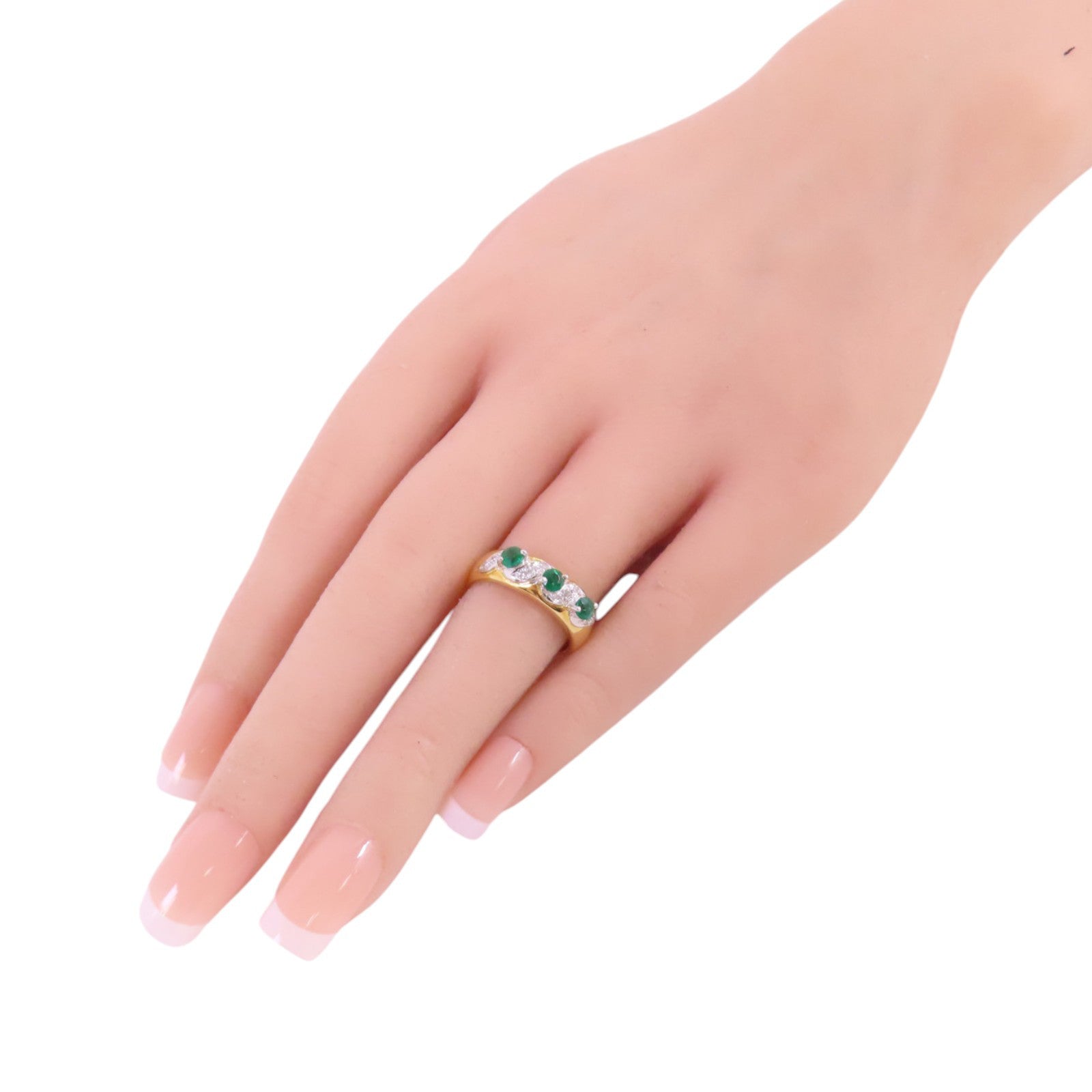 JEWELRY 【激減優惠】18K黃金/PT900鉑金/綠寶石/鑽石Emerald Diamond Ring戒指US#5.25