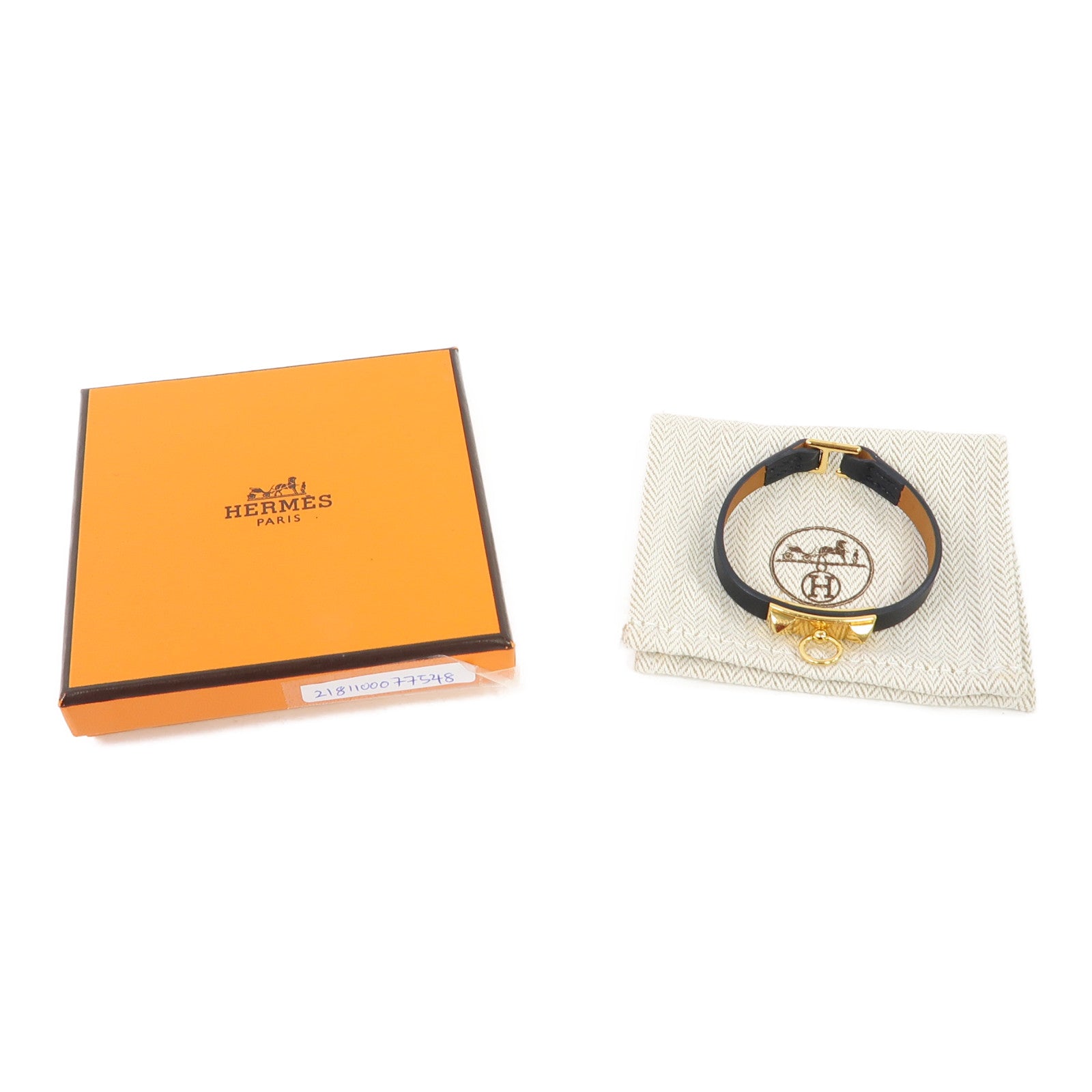 HERMES Swift皮革Rivale Mini Bracelet手鐲黑色