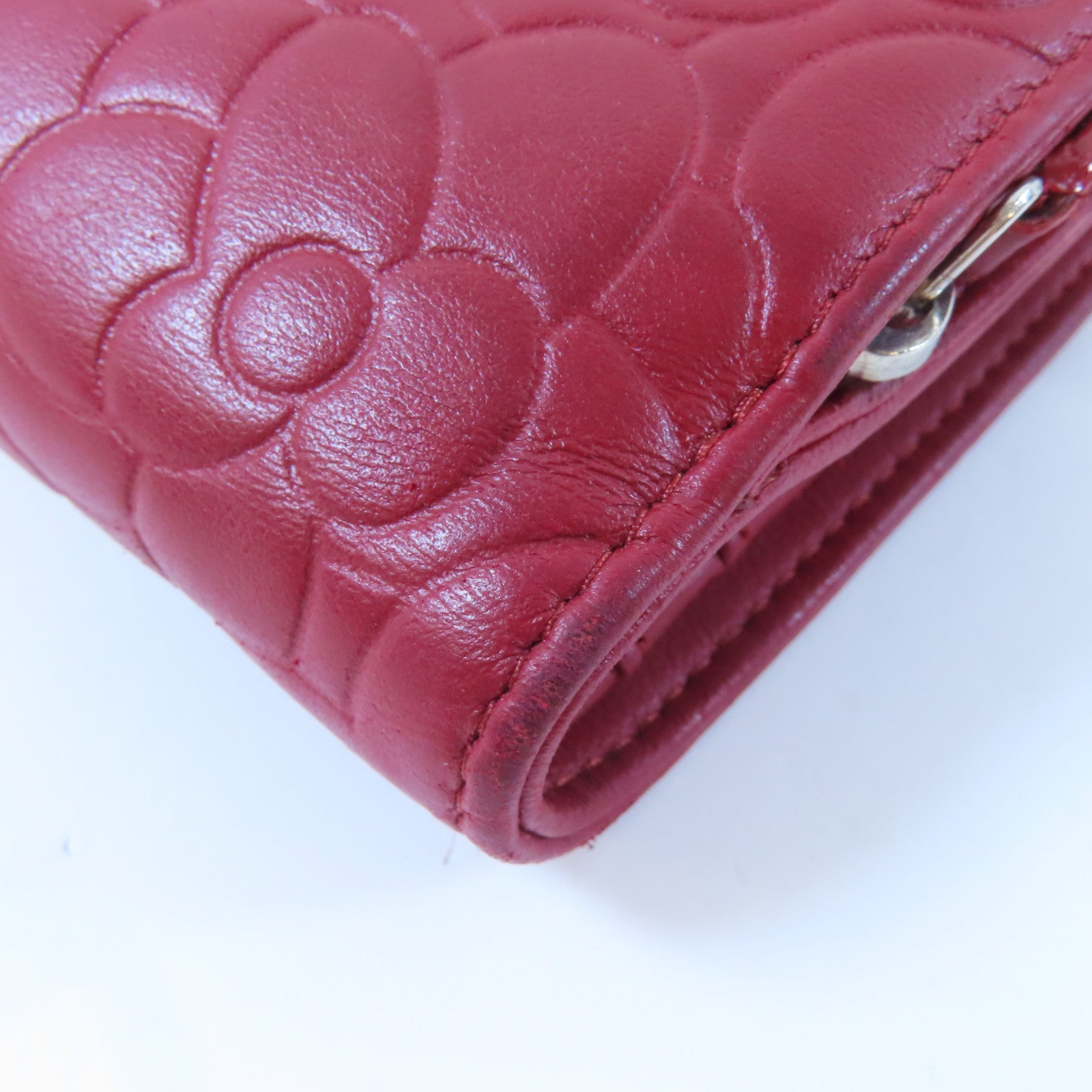CHANEL 羊皮皮革Wallet銀扣錢包紅色