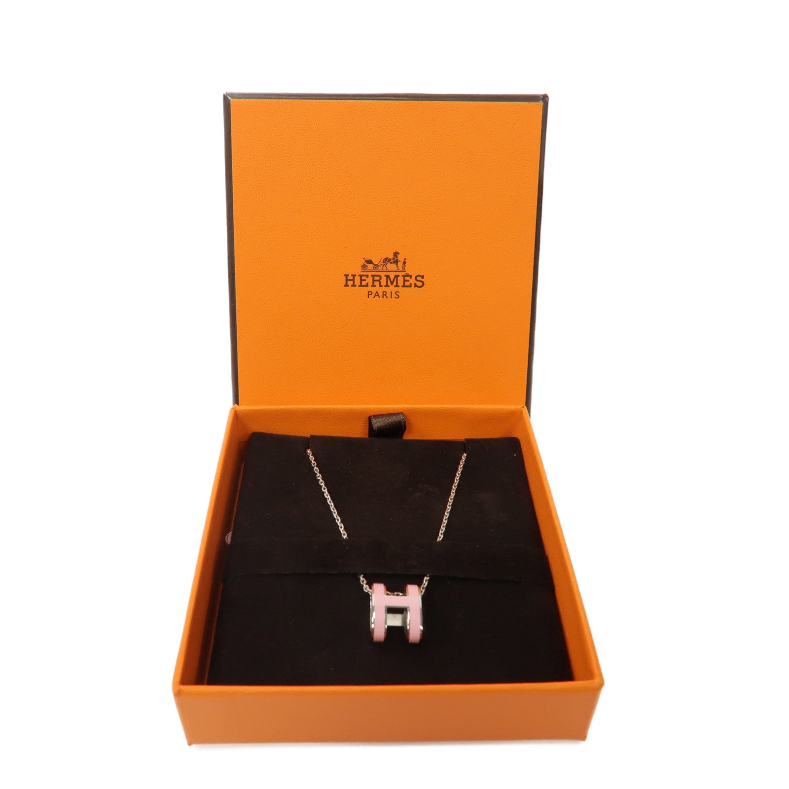 HERMES 金屬Pop H Necklace銀扣項鍊粉紅色