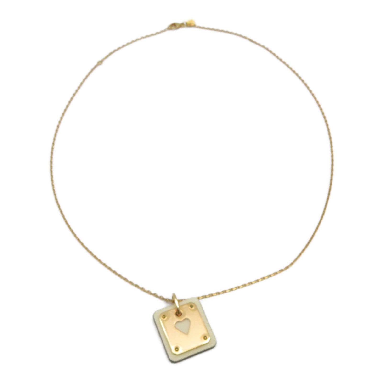HERMES 【激減優惠】Swift皮革/金屬As de Coeur Pendant項鍊白色/金色