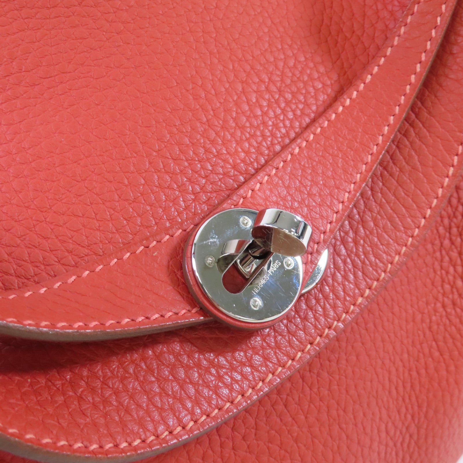 HERMES Clemence皮革Lindy 30 Shoulder Bag銀扣肩背袋9M Sanguine三文魚紅色/2R Rouge Pivoine牡丹紅色