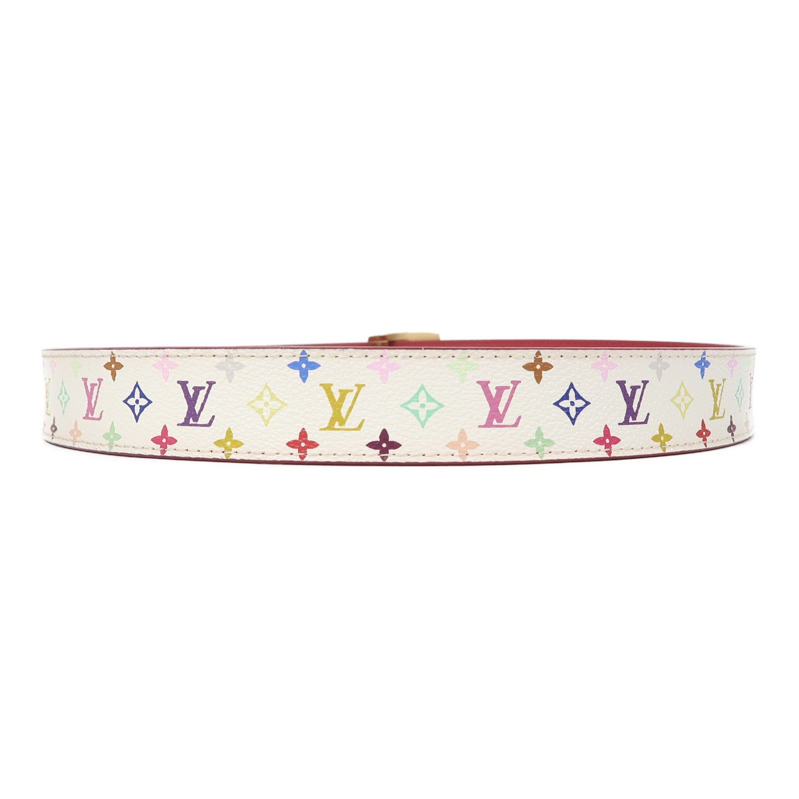 LOUIS VUITTON Monogram Multicolore Blet 90cm皮帶白色/粉紅色
