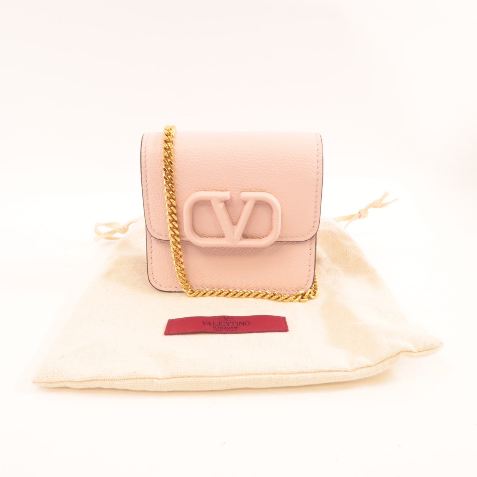 Valentino 牛皮皮革Garavani Small金扣鏈帶肩背袋粉紅色