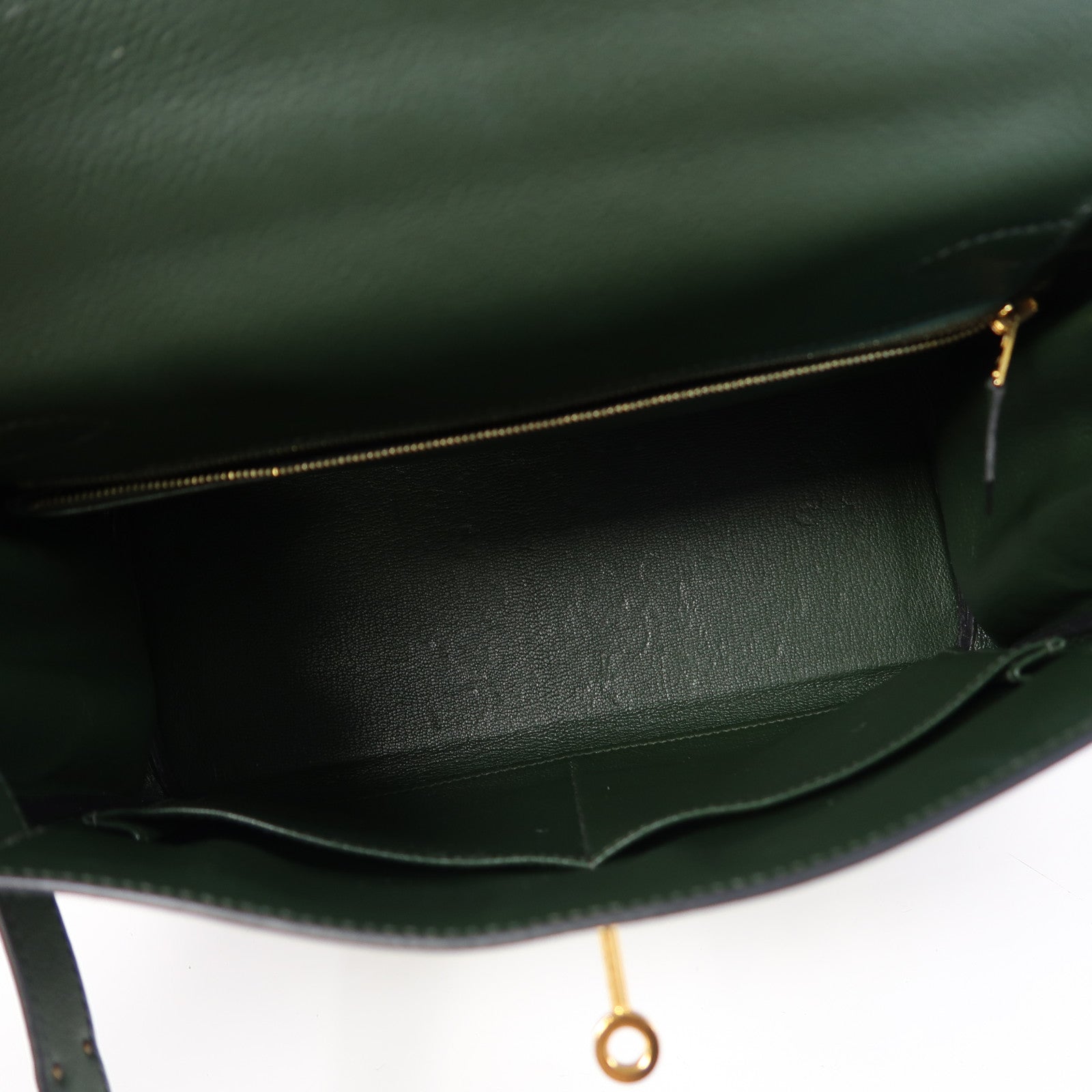 HERMES Evercolor皮革Kelly 28金扣手挽肩背兩用袋2Q Vert Anglais英國軍綠色