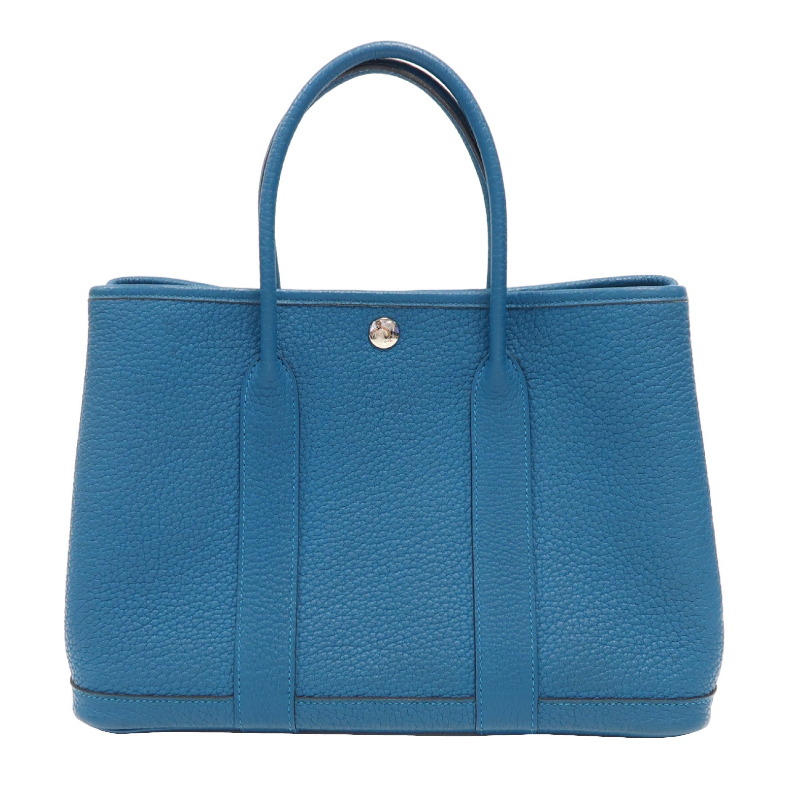 HERMES Negonda皮革Garden Party TPM銀扣手挽袋鈷藍色