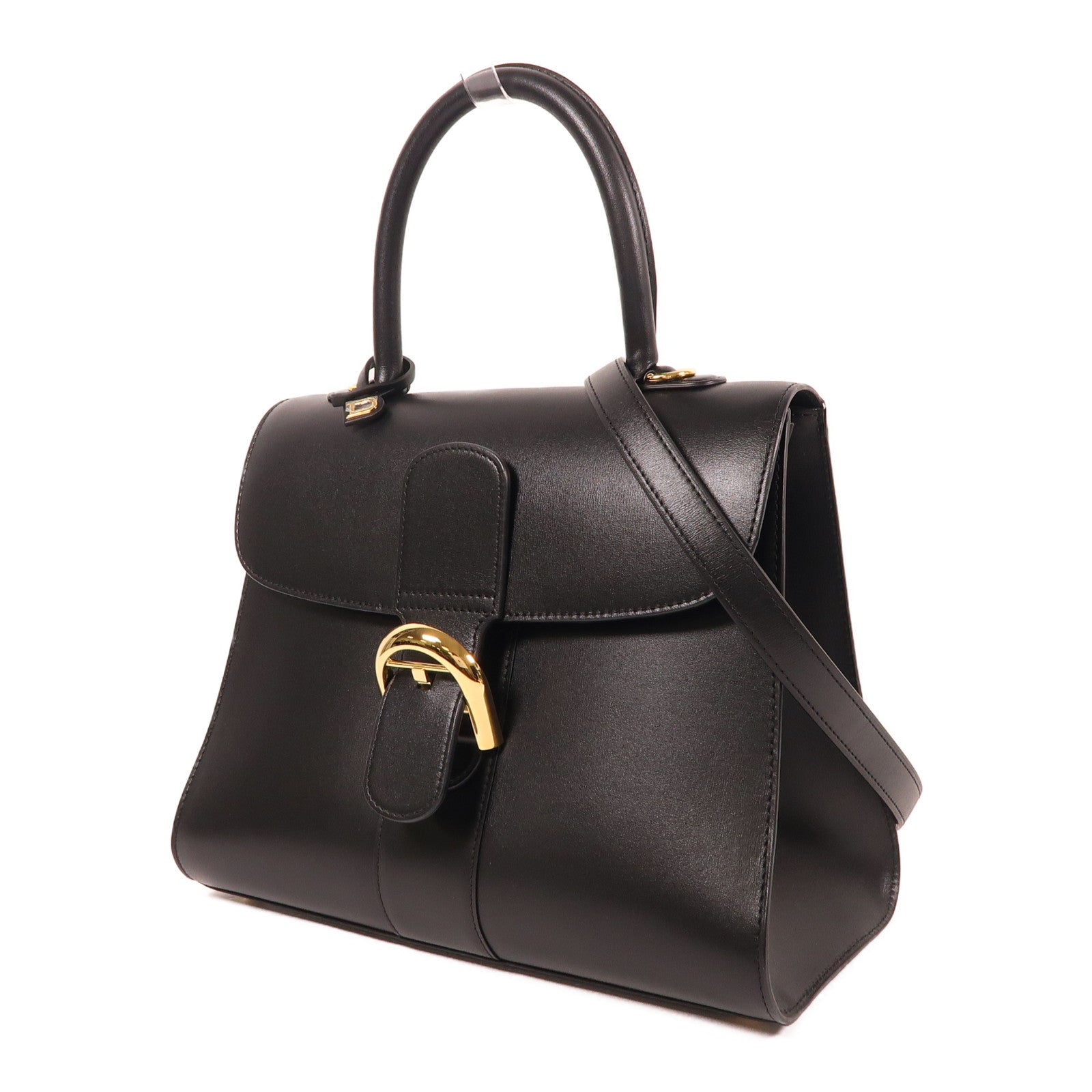 Delvaux GHW Brillant MM 2 Way Shoulder Bag Calfskin Leather Black