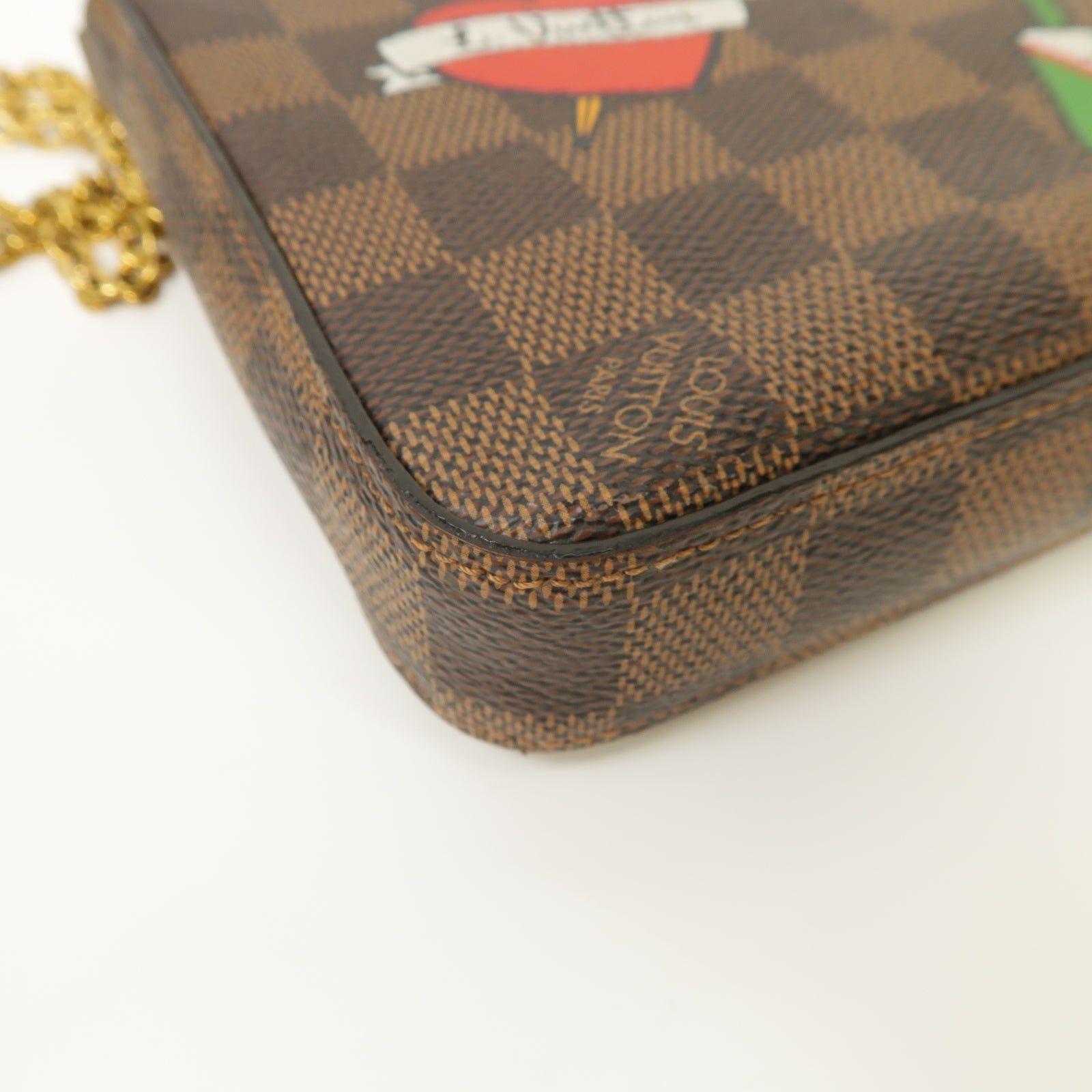 LOUIS VUITTON 【激減優惠】Damier Pochette Felicie金扣鏈帶肩背袋啡色