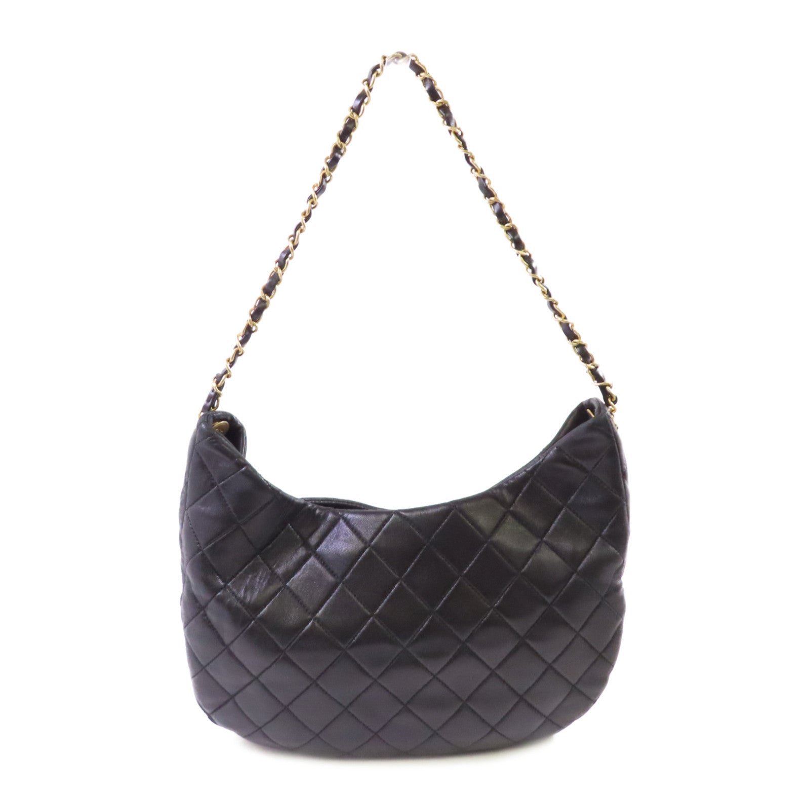 CHANEL 【激減優惠】菱格羊皮皮革Hobo Shoulder Bag金扣肩背袋黑色