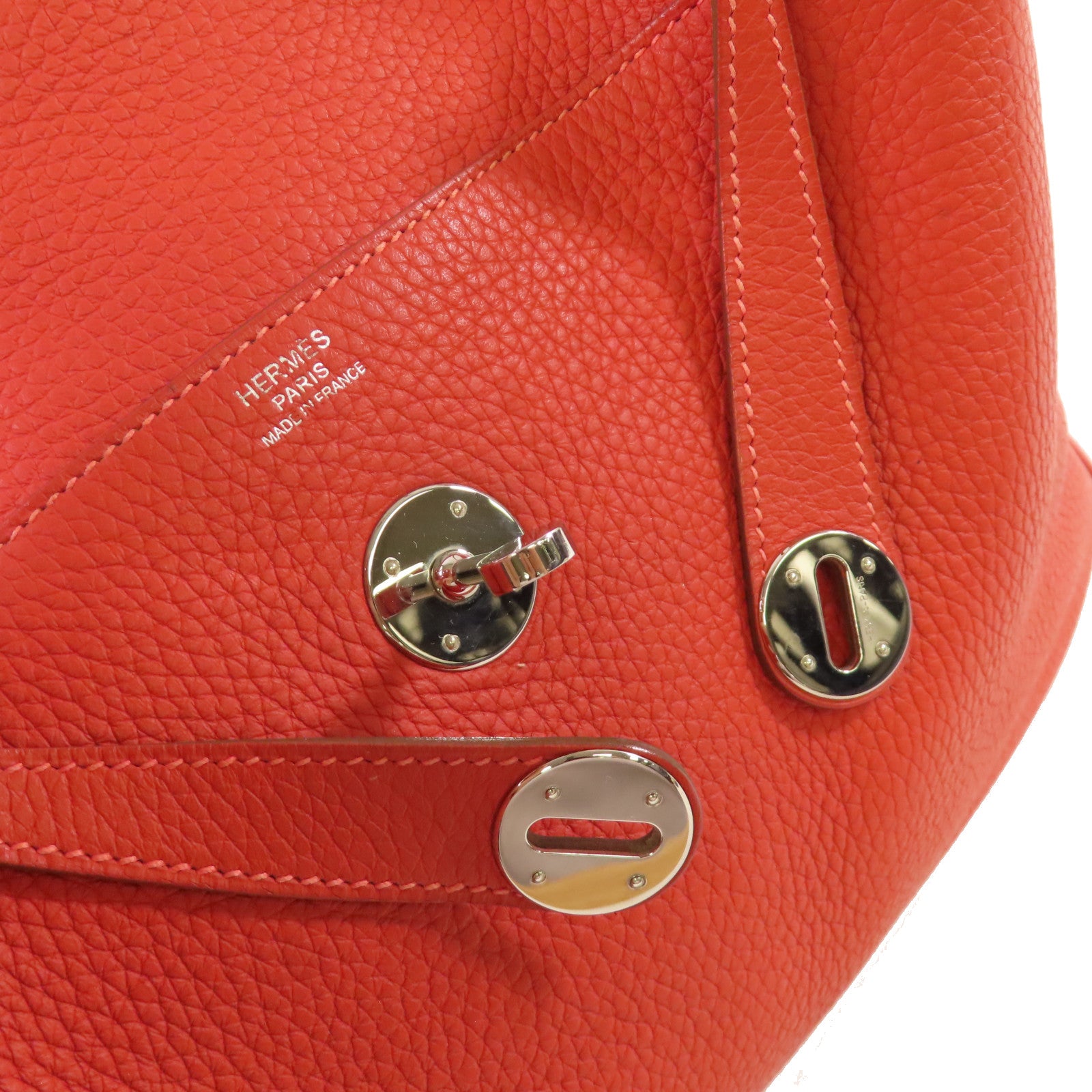 HERMES Clemence皮革Lindy 30 Shoulder Bag銀扣肩背袋9M Sanguine三文魚紅色/2R Rouge Pivoine牡丹紅色