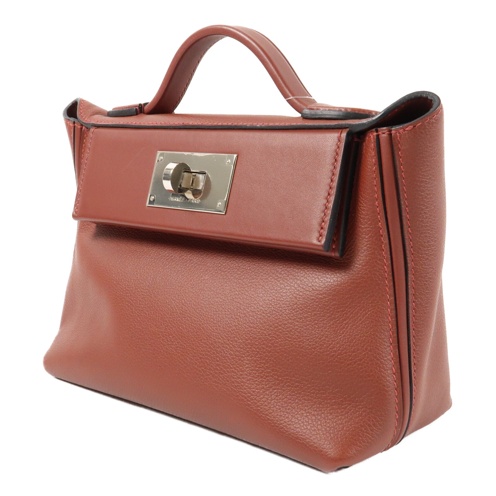 HERMES Evercolor皮革24/24 Mini銀扣手挽肩背兩用袋Rougeh