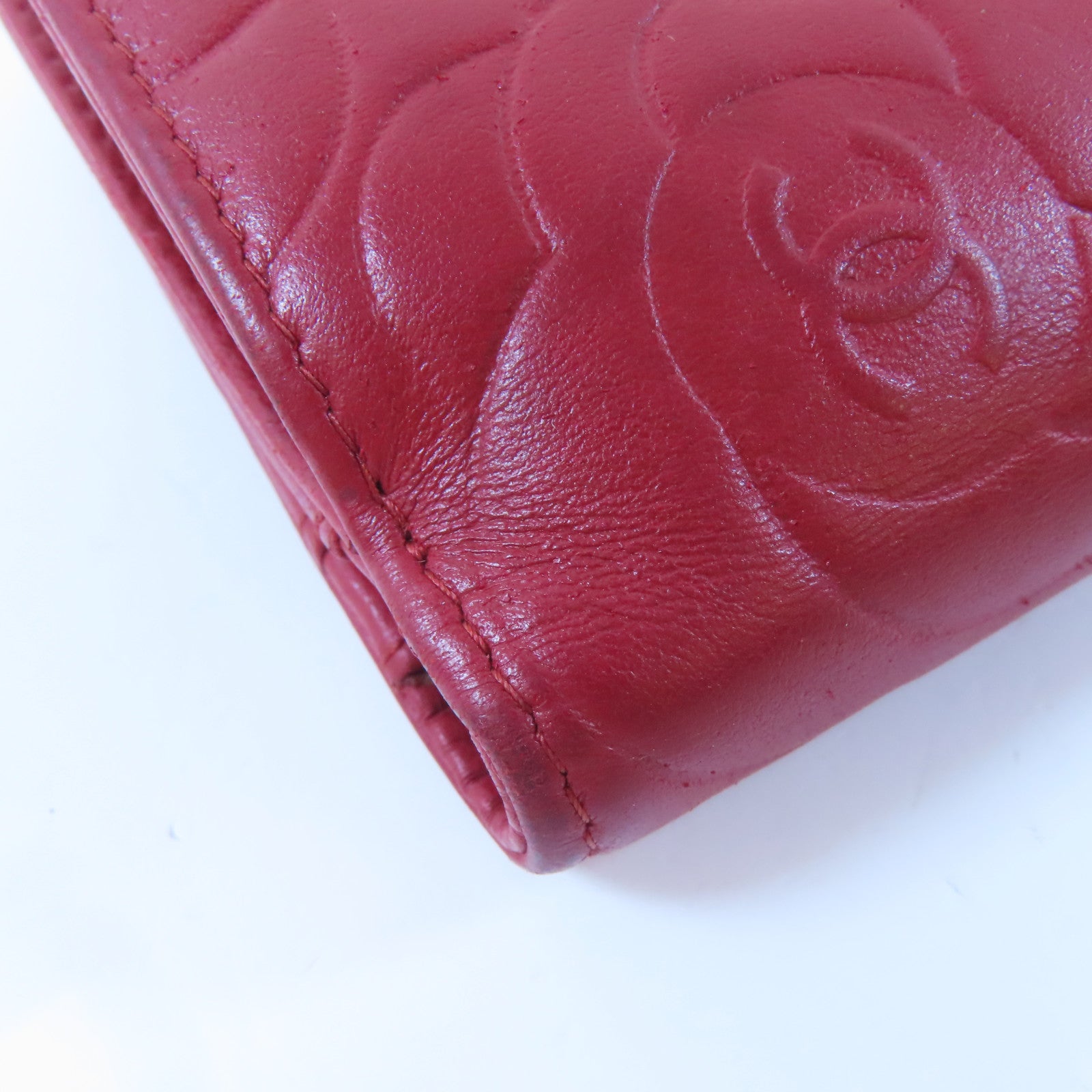 CHANEL 羊皮皮革Wallet銀扣錢包紅色