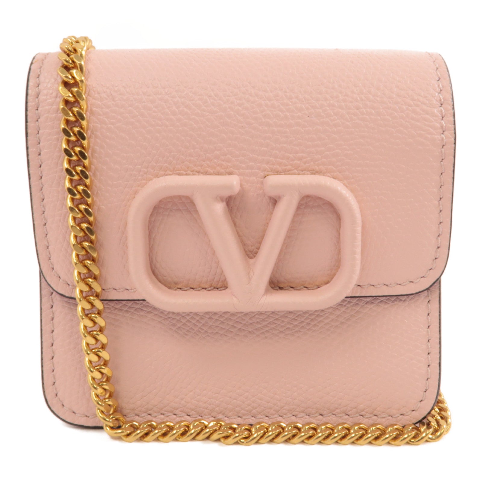 Valentino 牛皮皮革Garavani Small金扣鏈帶肩背袋粉紅色