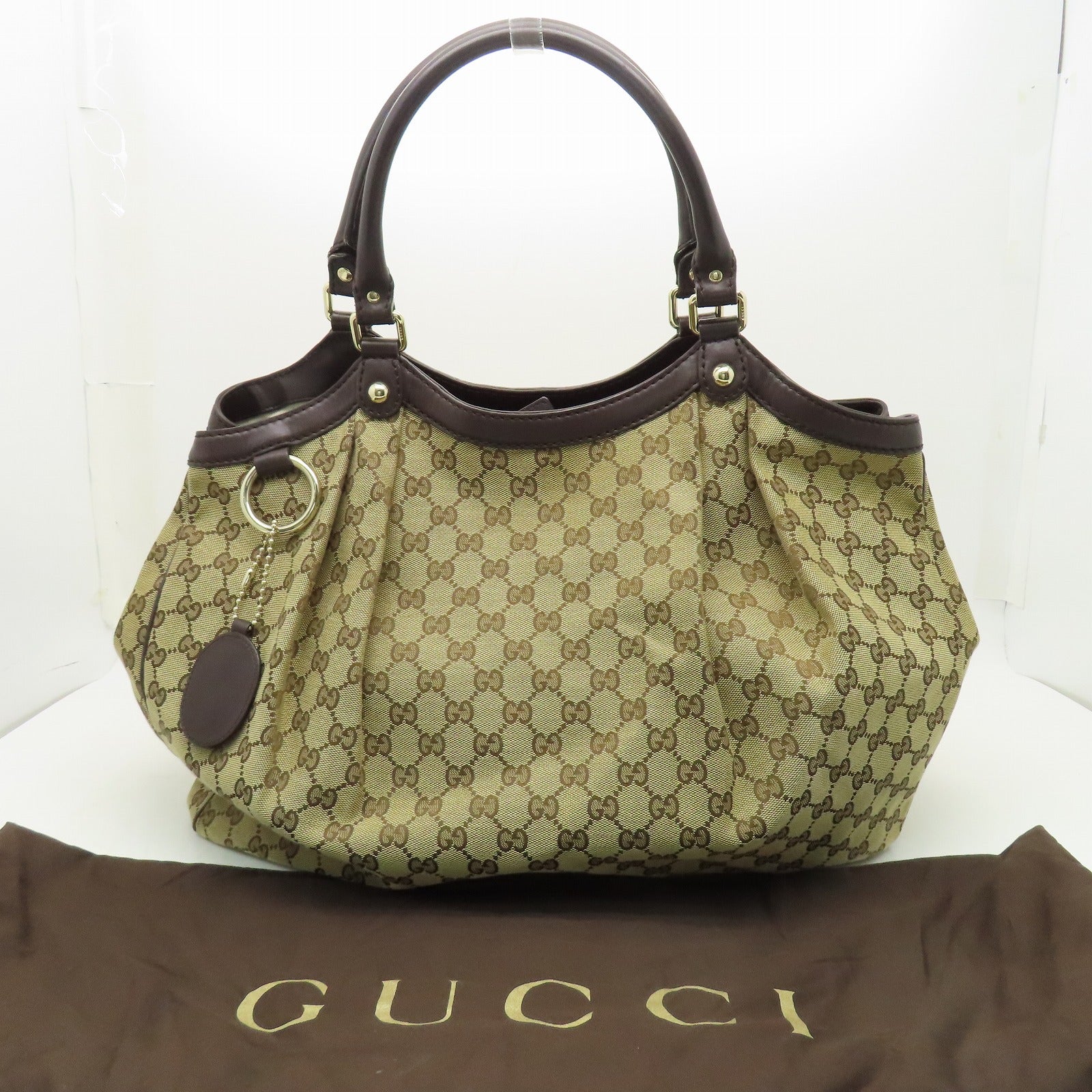GUCCI 【激減優惠】帆布Shoulder Bag金扣肩背袋啡色