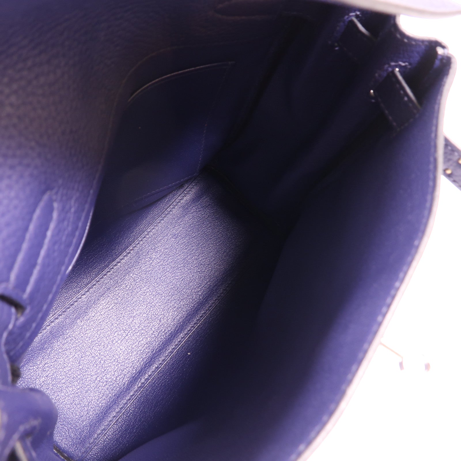 HERMES Clemence皮革Kelly Ado銀扣背包Bleu Saphir