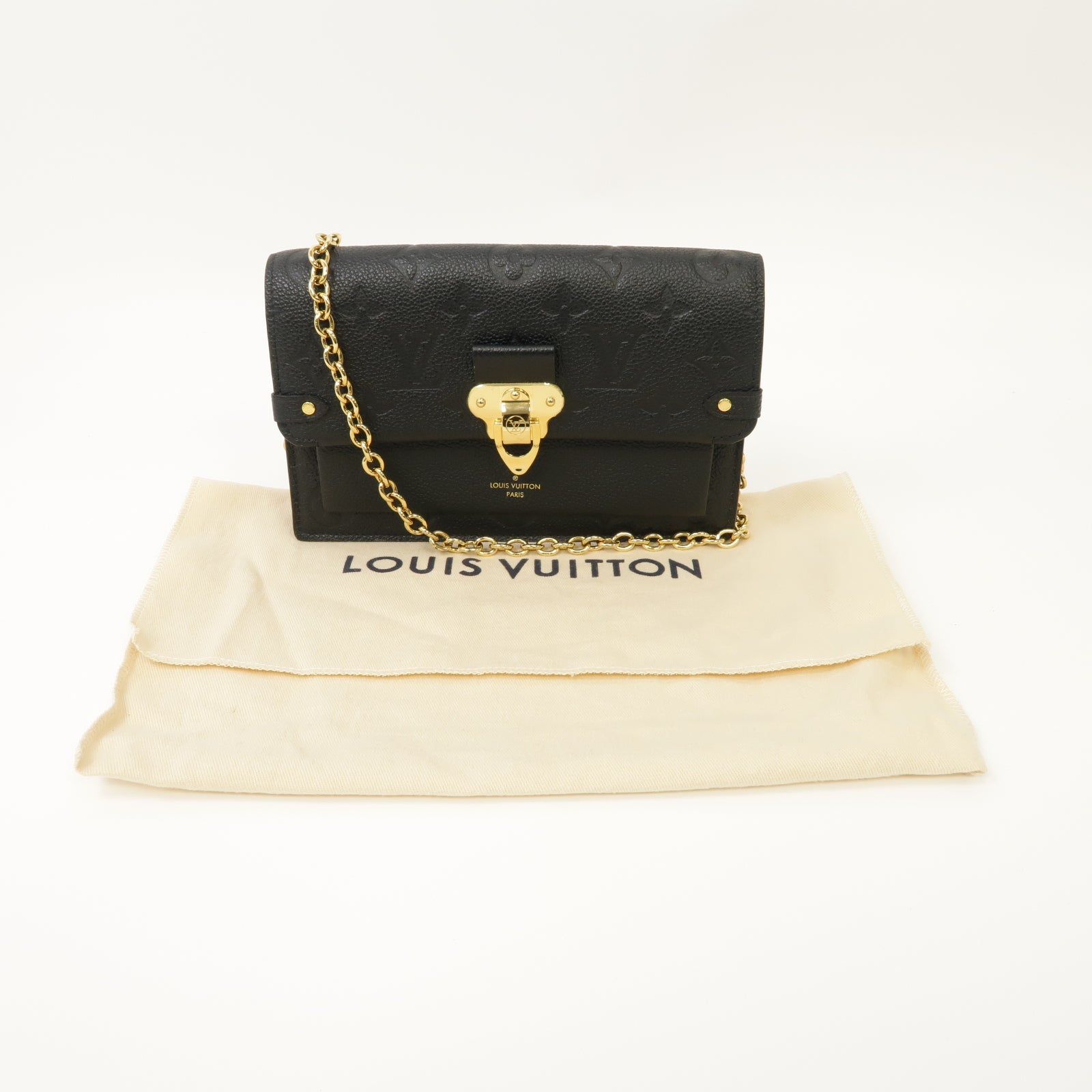 LOUIS VUITTON Monogram Empreinte Vavin金扣鏈帶肩背袋黒色