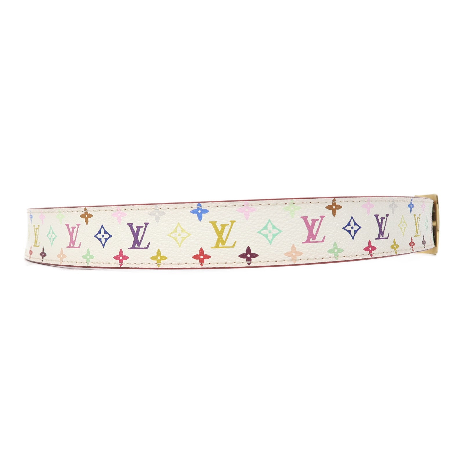 LOUIS VUITTON Monogram Multicolore Blet 90cm皮帶白色/粉紅色