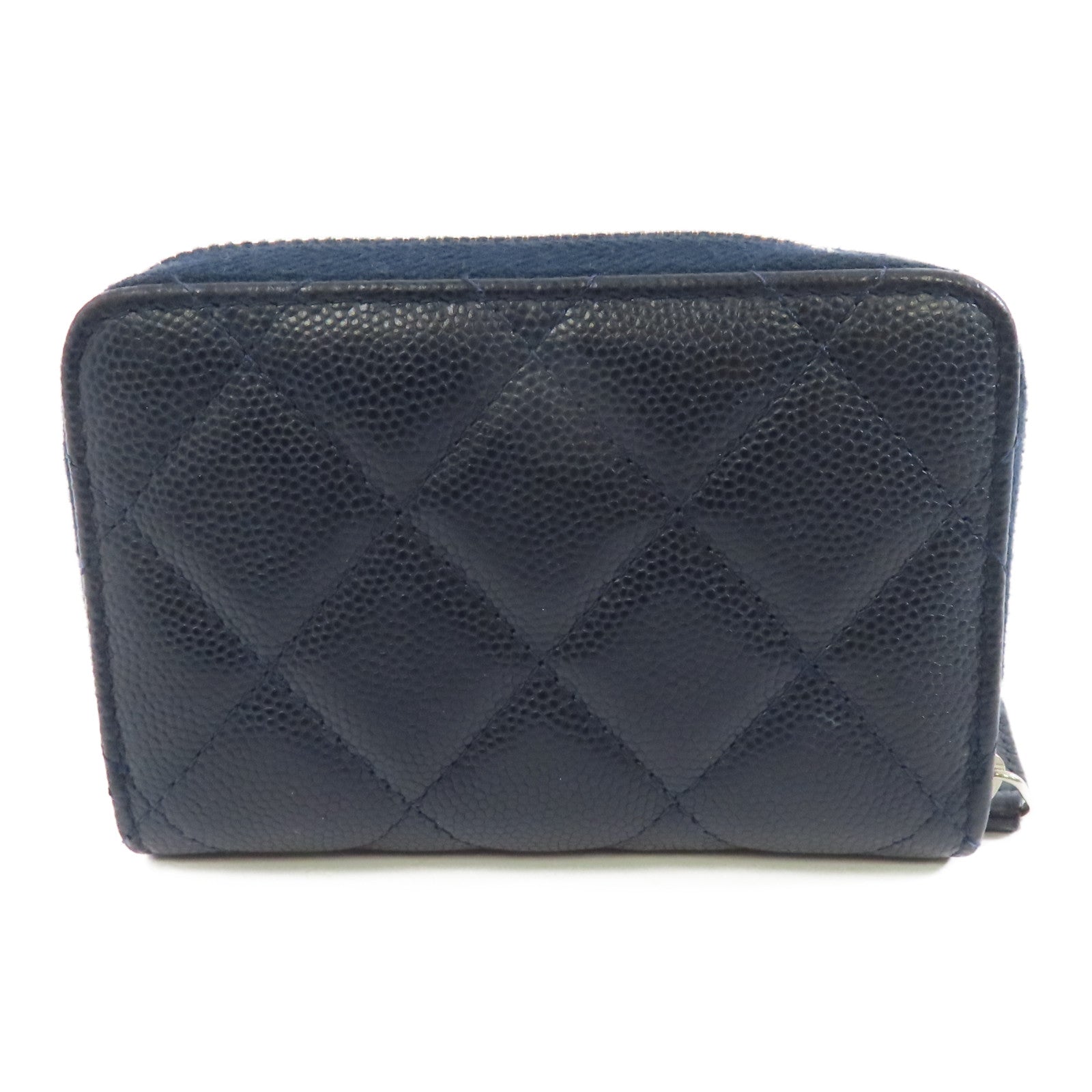 CHANEL 菱格Caviar皮革Coin/Card Purse銀扣零錢包/卡片套深藍色