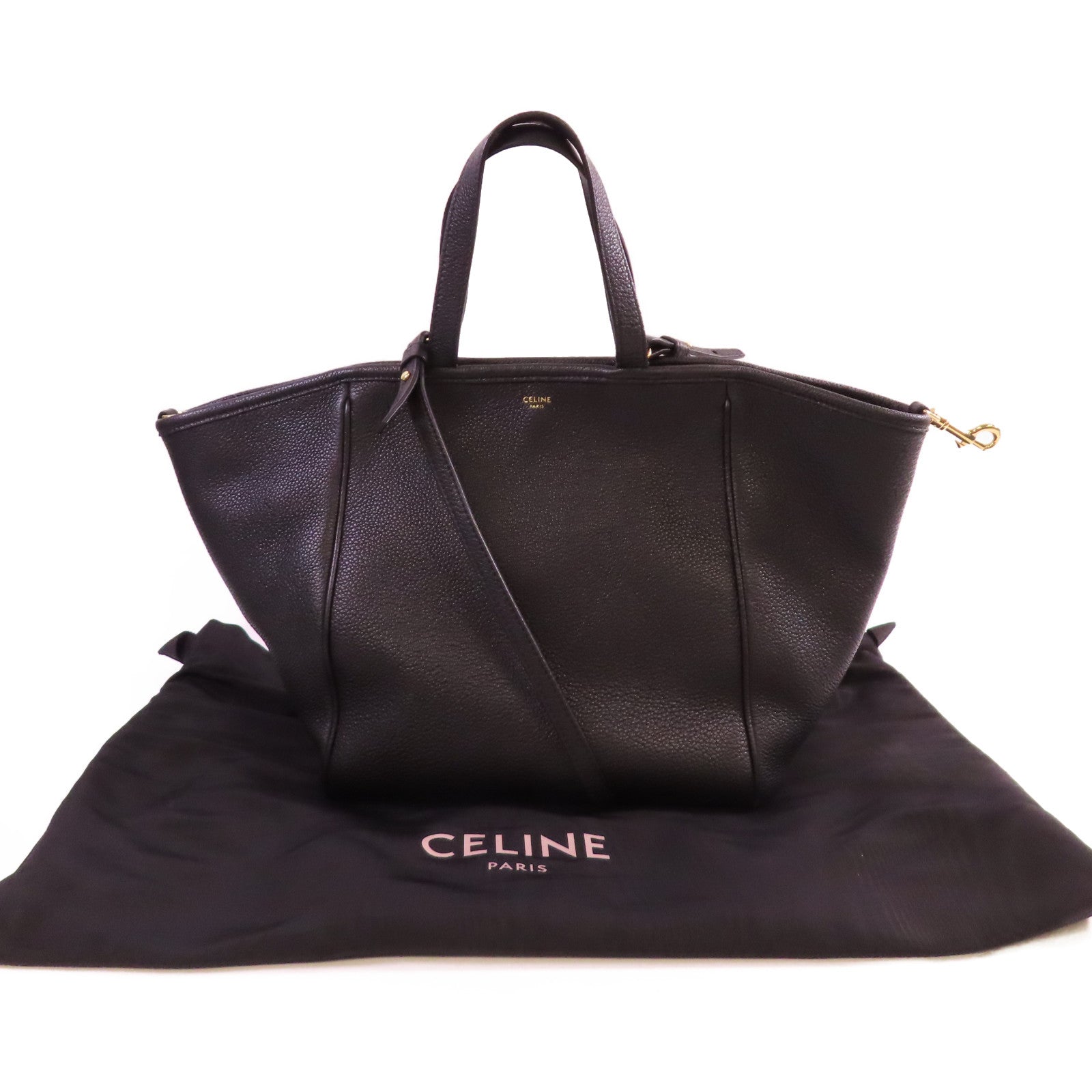 CELINE 牛皮皮革Tote Bag金扣手挽肩背兩用袋黑色