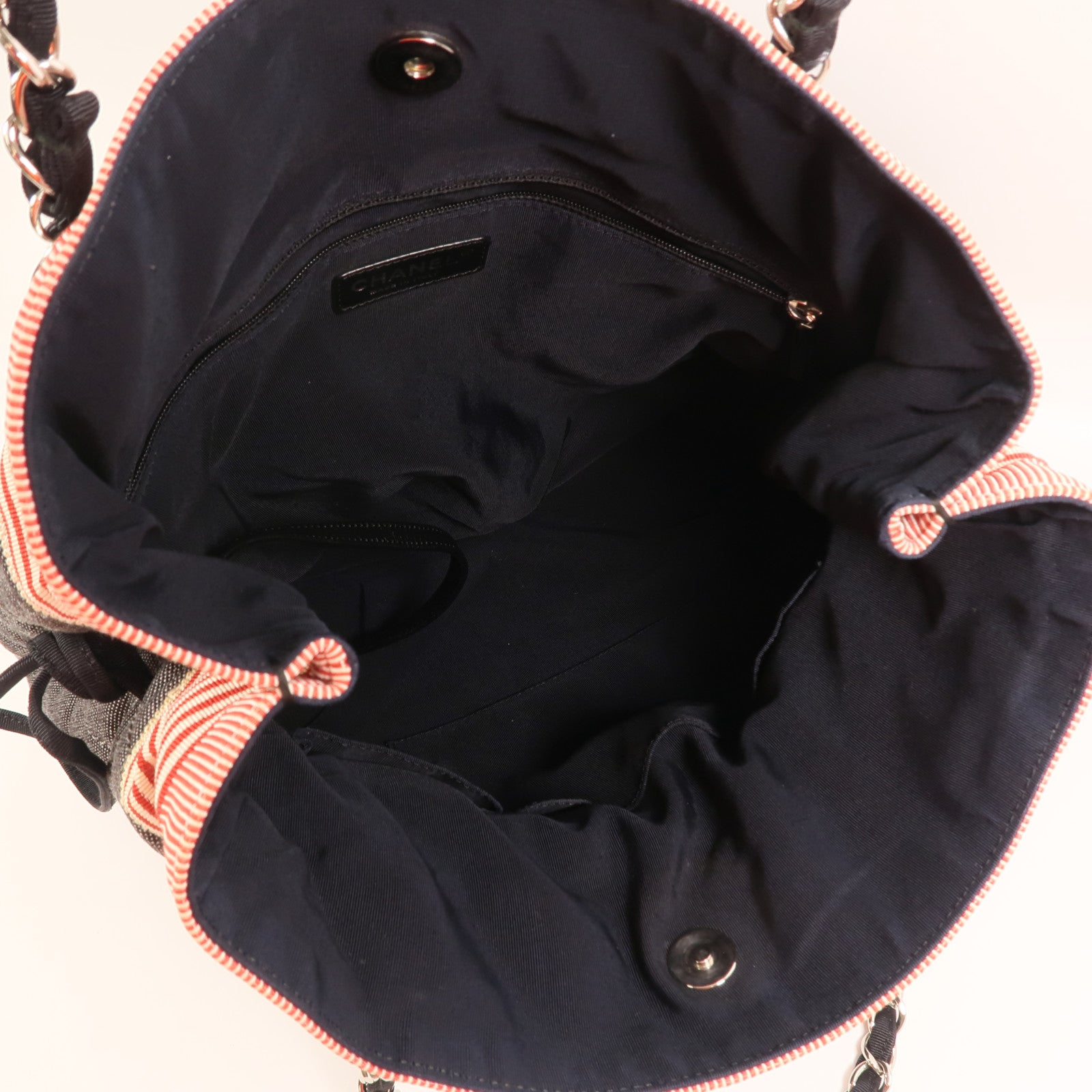 CHANEL 牛仔布/帆布Totebag銀扣鏈帶肩背袋