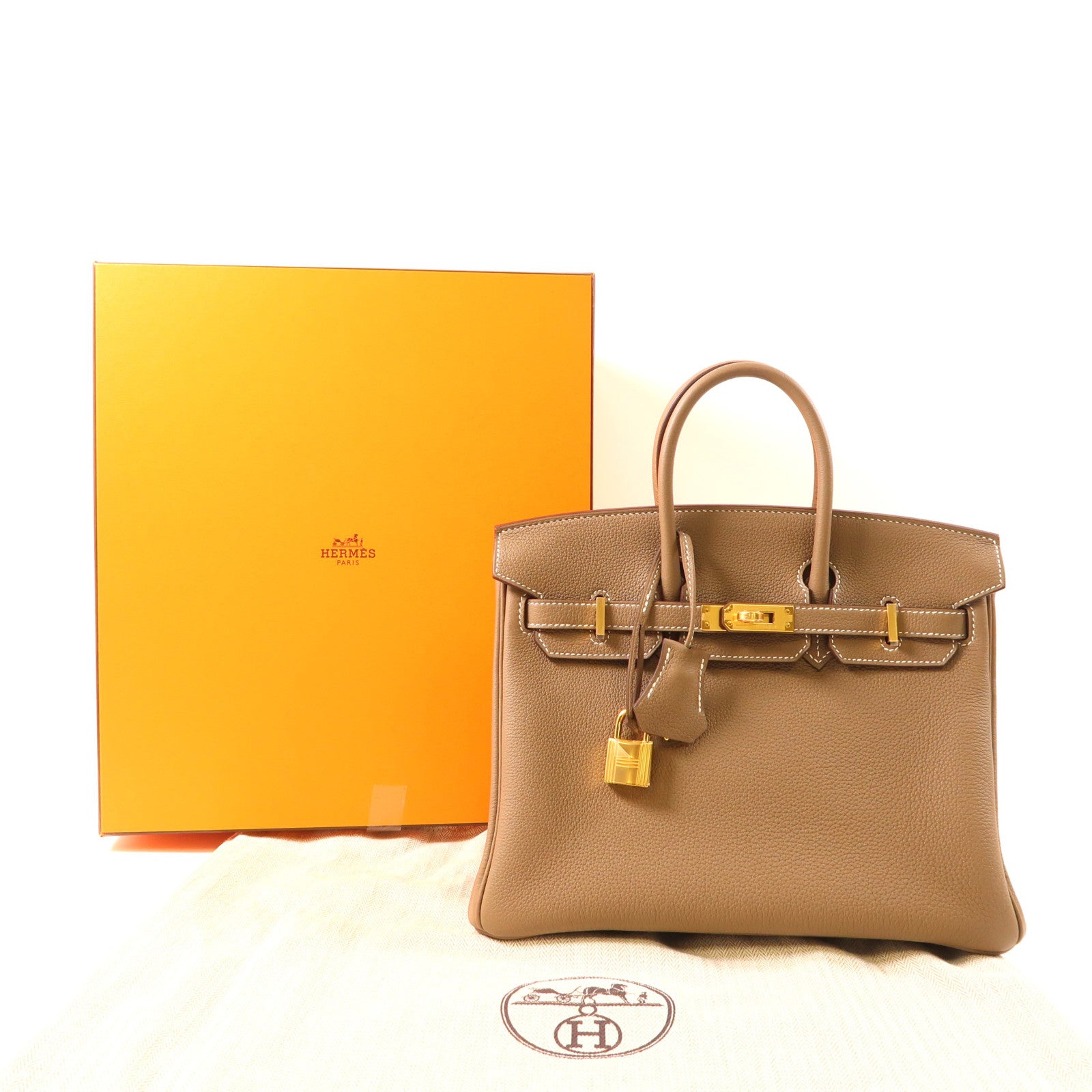 HERMES ogo皮革Birkin 25金扣手挽袋Etoupe大象灰色