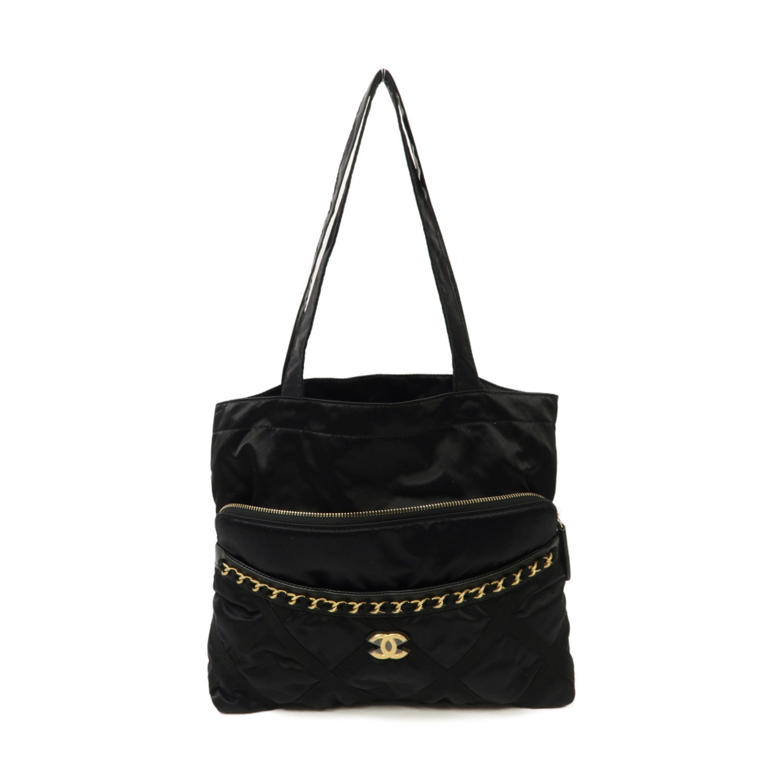 CHANEL 尼龍Pouch/Tote Bag金扣手拿包/手挽兩用袋黑色