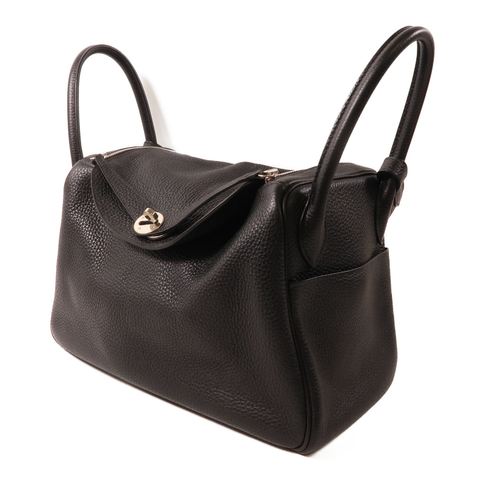 HERMES Clemence皮革Lindy 30銀扣肩背袋Noir黑色