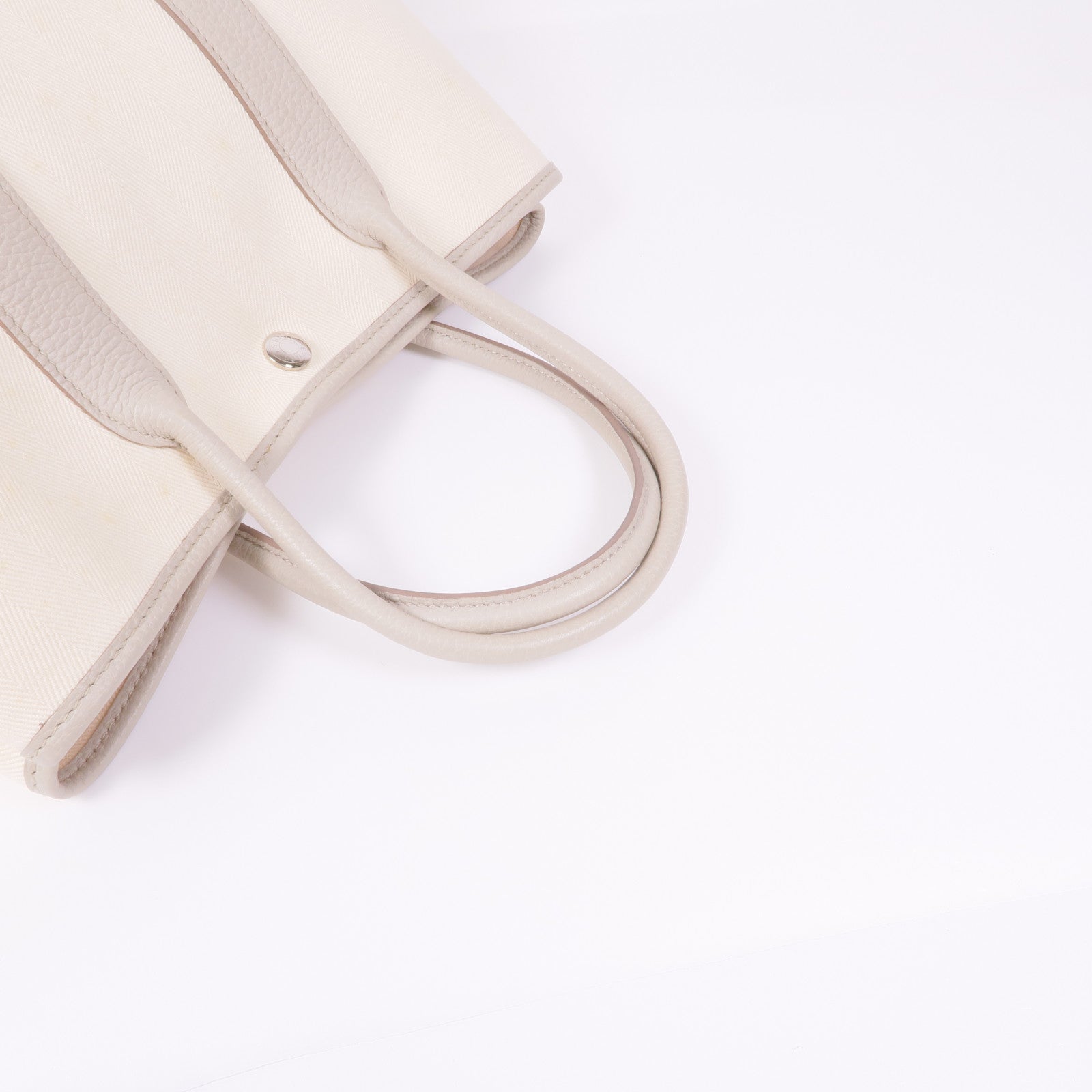 HERMES Toile Chevron帆布Garden Party TPM銀扣手挽袋Beton