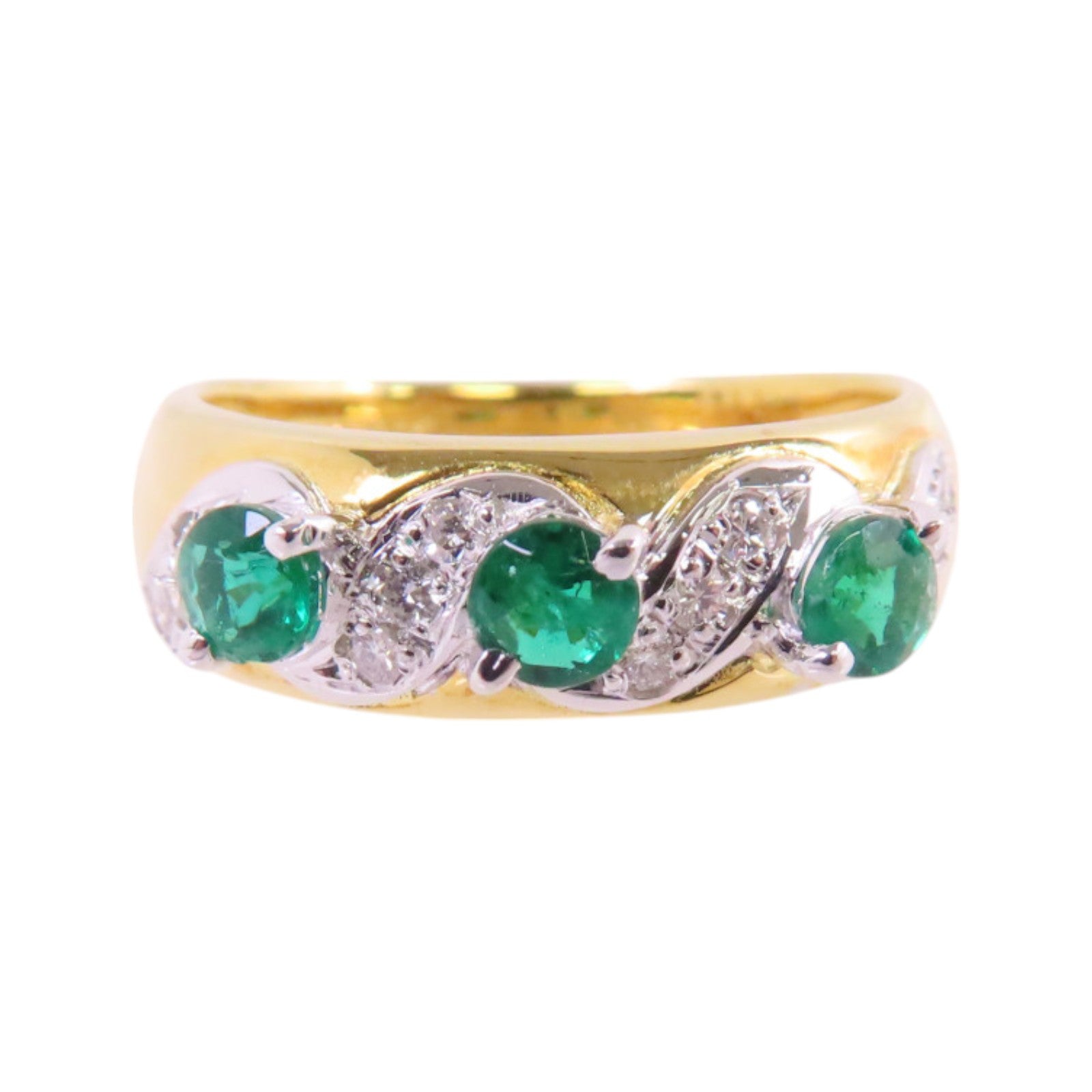 JEWELRY 【激減優惠】18K黃金/PT900鉑金/綠寶石/鑽石Emerald Diamond Ring戒指US#5.25
