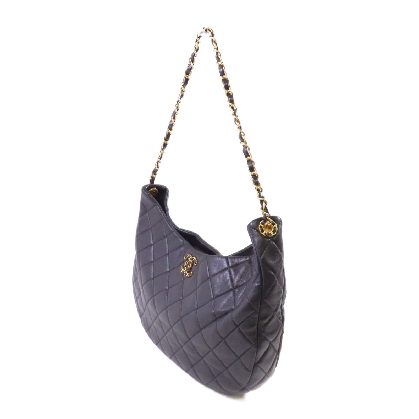 CHANEL 【激減優惠】菱格羊皮皮革Hobo Shoulder Bag金扣肩背袋黑色