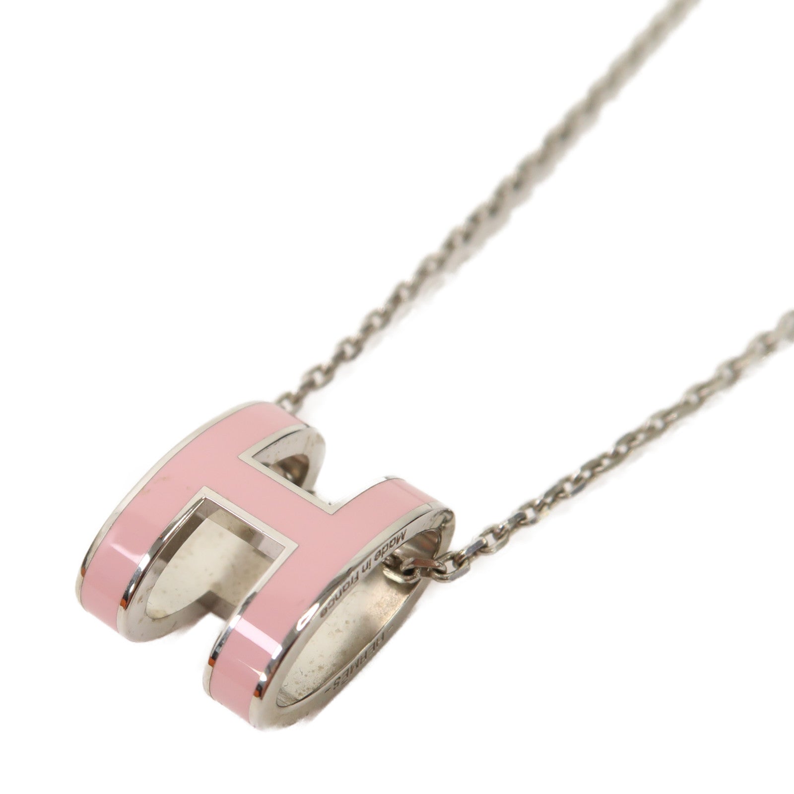 HERMES 金屬Pop H Necklace銀扣項鍊粉紅色
