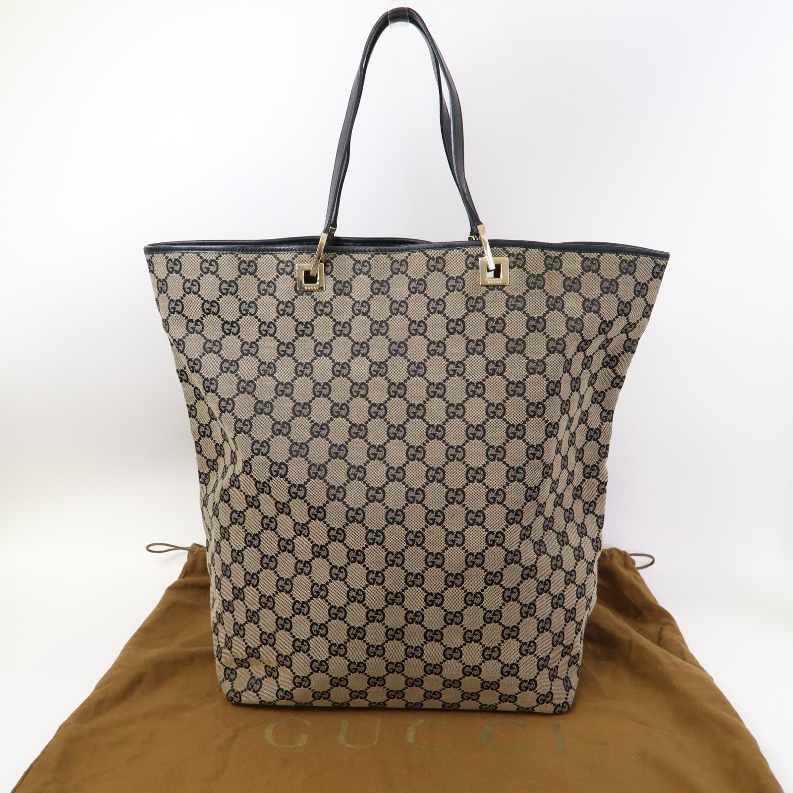 GUCCI 帆布Tote Bag金扣手挽袋啡色