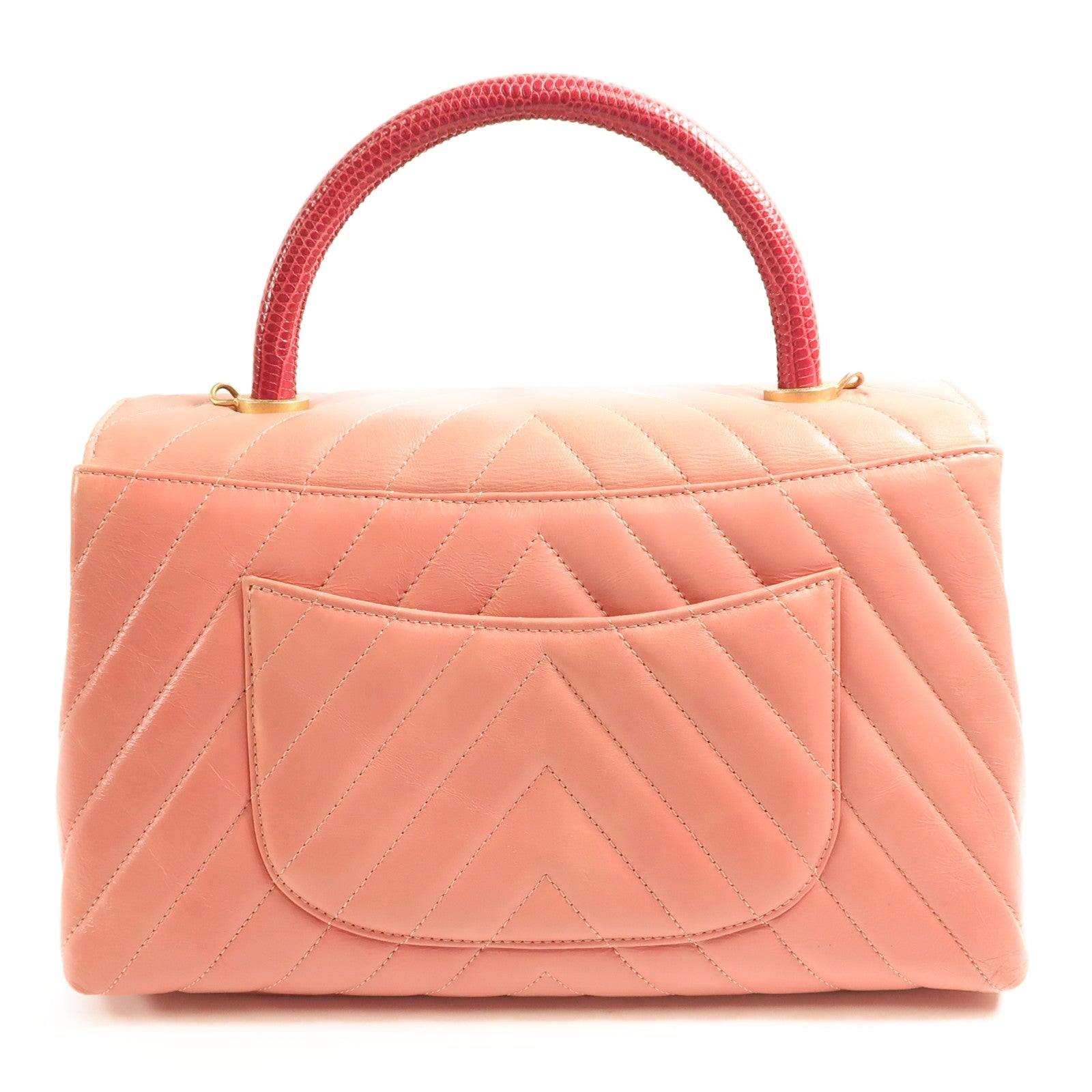 CHANEL 蜥蝪皮革/牛皮皮革Flap with Top Handle金扣手挽肩背兩用袋