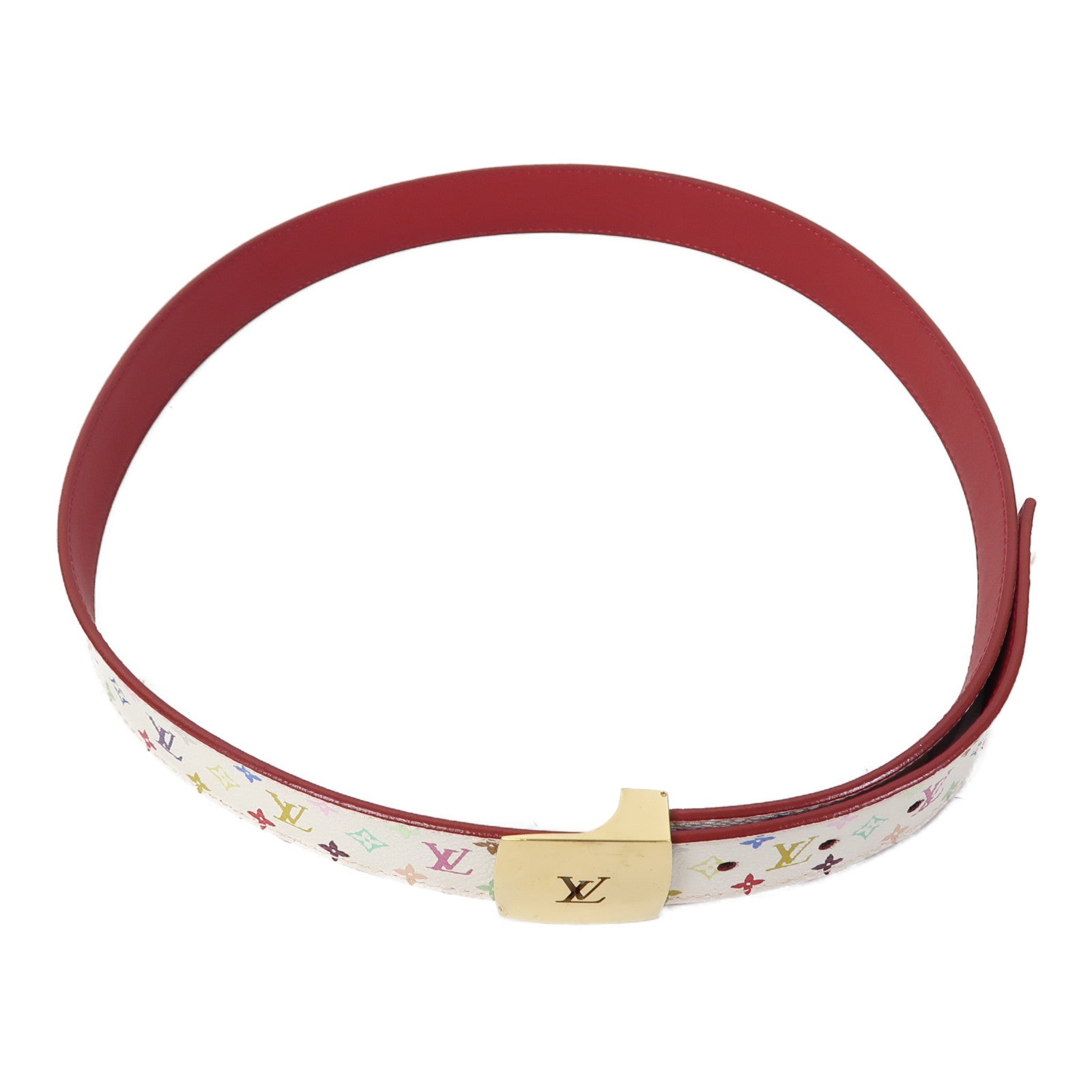 LOUIS VUITTON Monogram Multicolore Blet 90cm皮帶白色/粉紅色