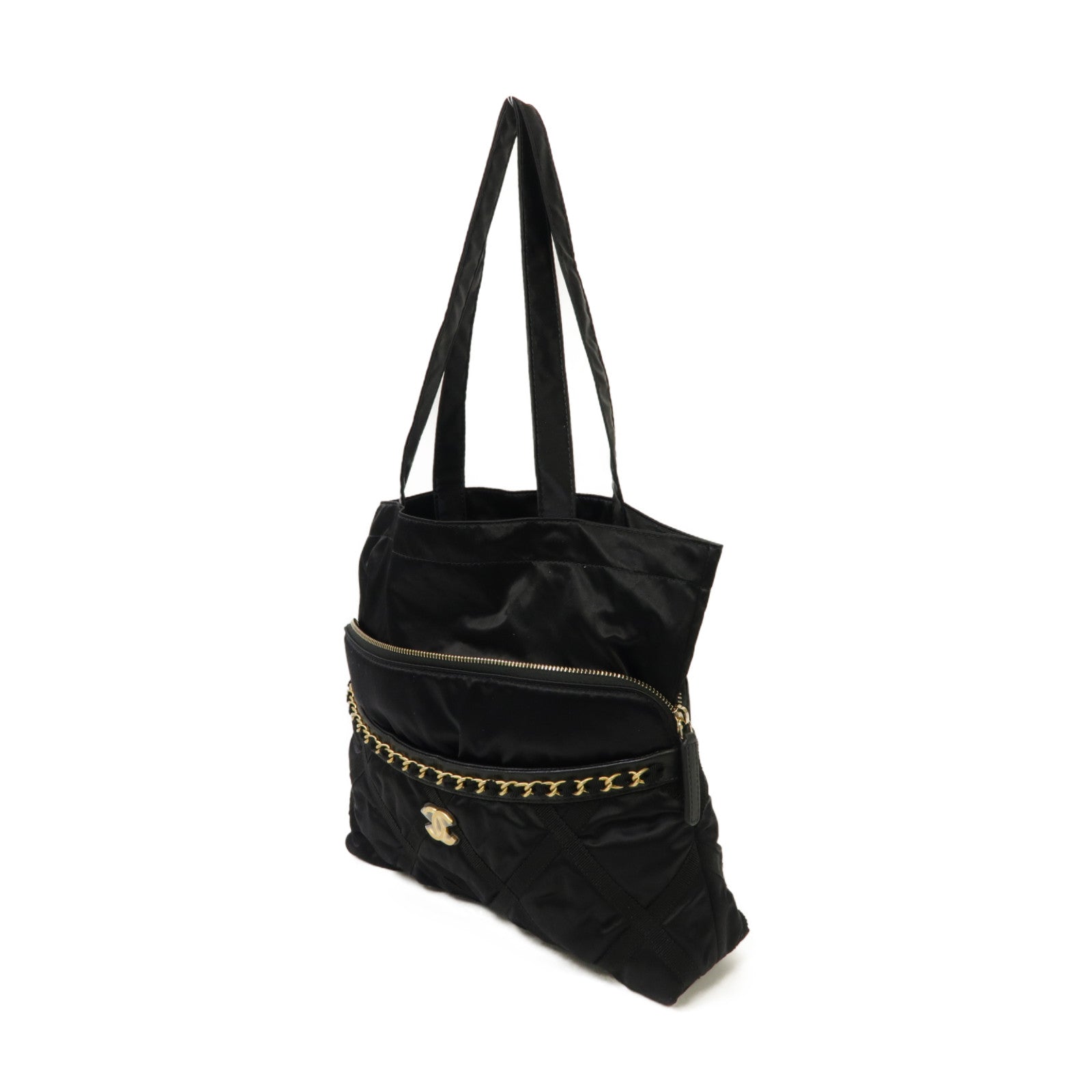 CHANEL 尼龍Pouch/Tote Bag金扣手拿包/手挽兩用袋黑色