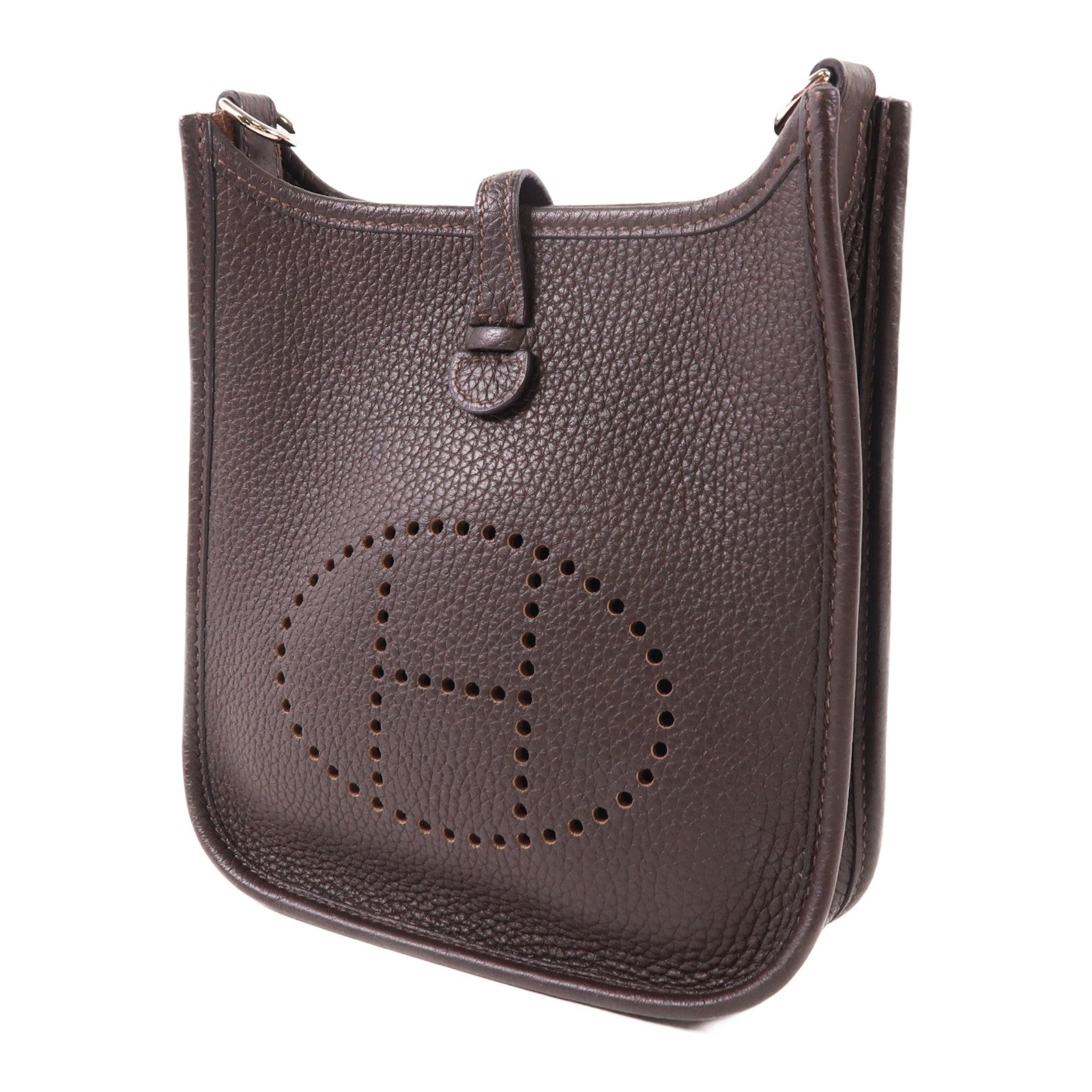 HERMES Clemence皮革Evelyne TPM銀扣肩背袋Ebene